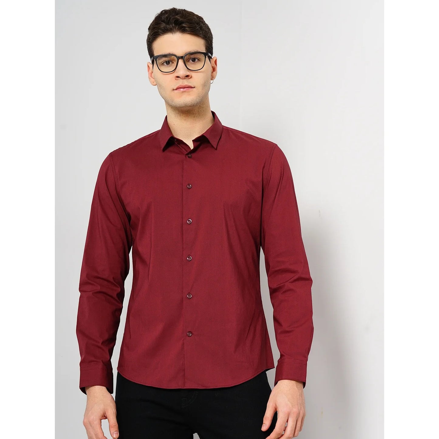Celio* Solid Regular Fit Cotton-Blend Red Shirt