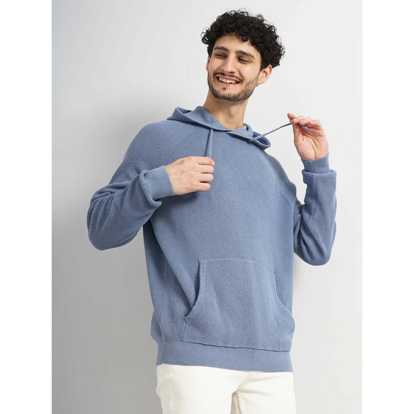 Celio* Solid Regular Fit Cotton Light Blue Sweater