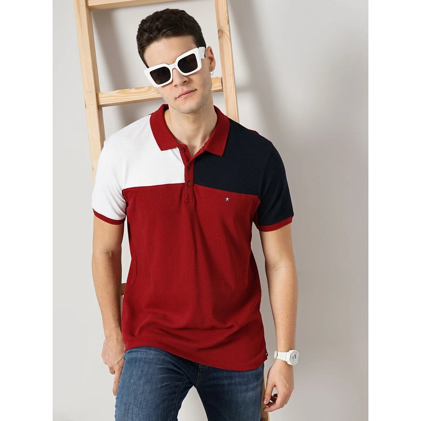Celio* Colourblock Regular Fit Cotton Red T-Shirt