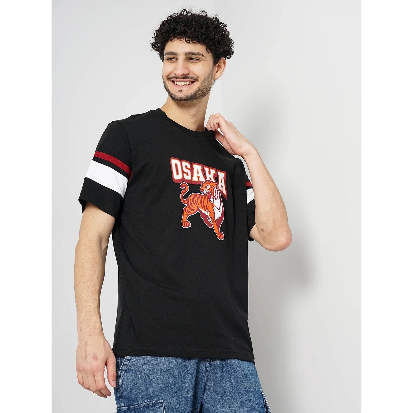 Celio* Graphics Regular Fit Cotton Black T-Shirt