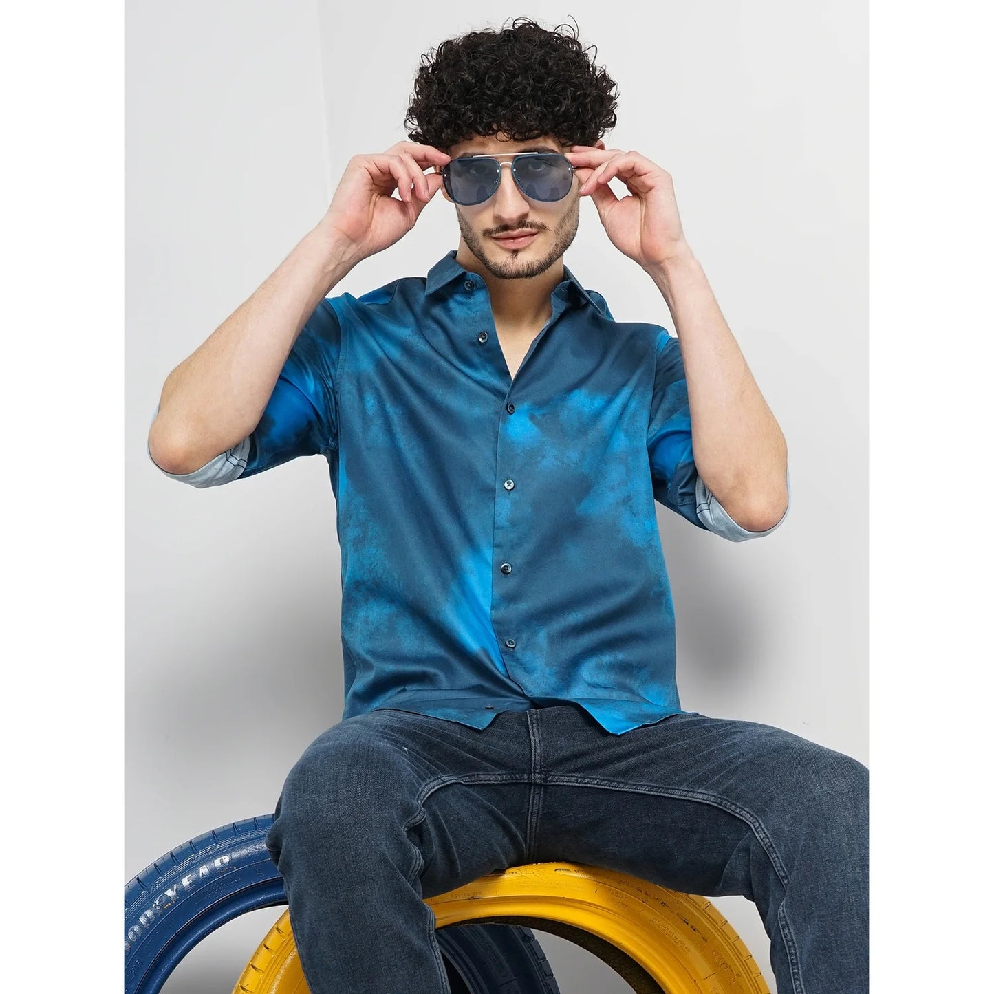 Celio* Tie Dye Regular Fit Cotton Blue Shirt