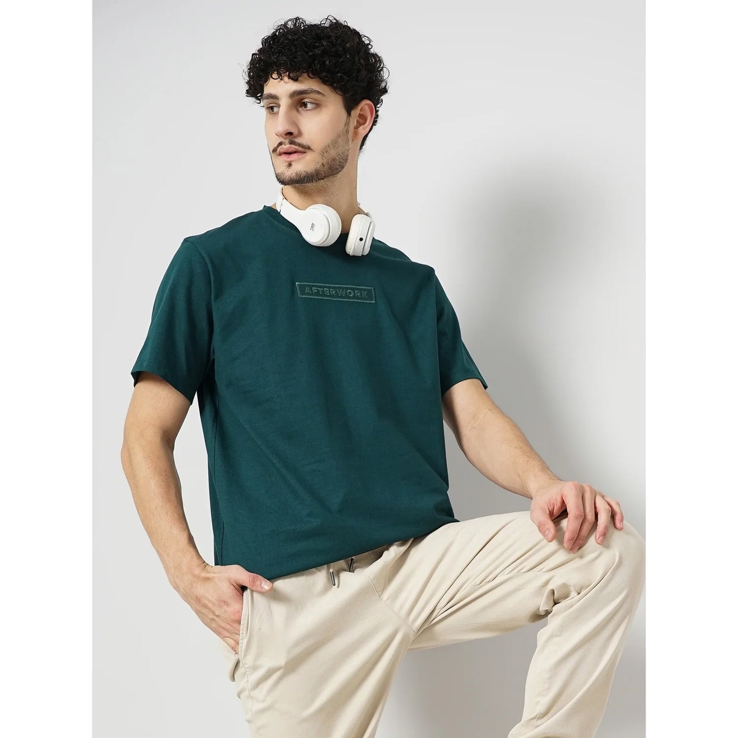 Celio* Printed Regular Fit Cotton Green T-Shirt