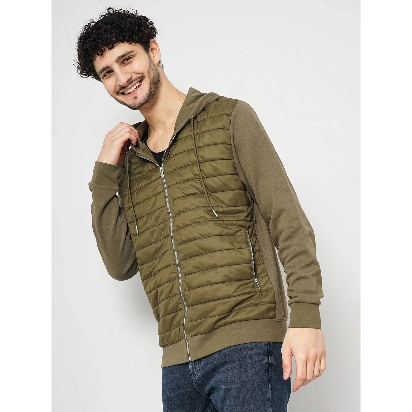 Celio* Solid Regular Fit Cotton-Poly-Blend Olive Jacket
