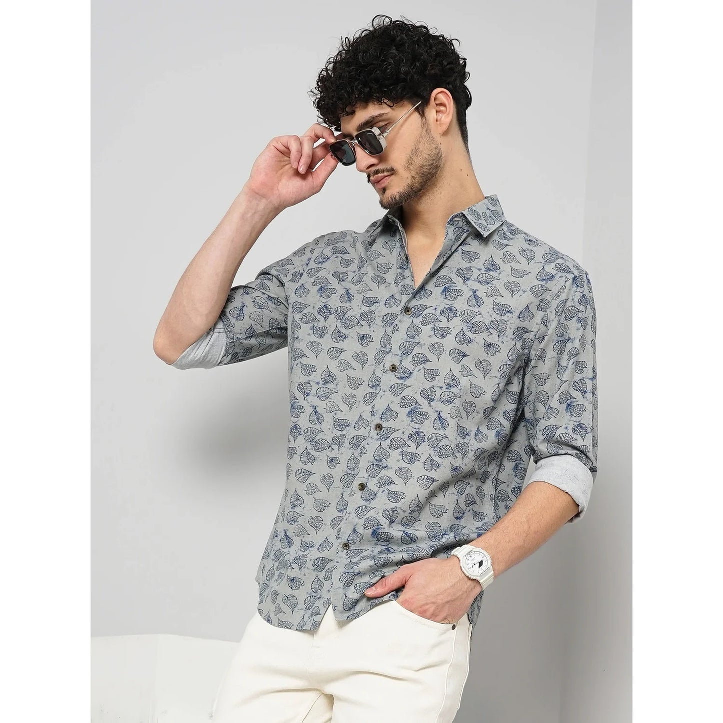 Celio* Printed Regular Fit Cotton Green Shirt