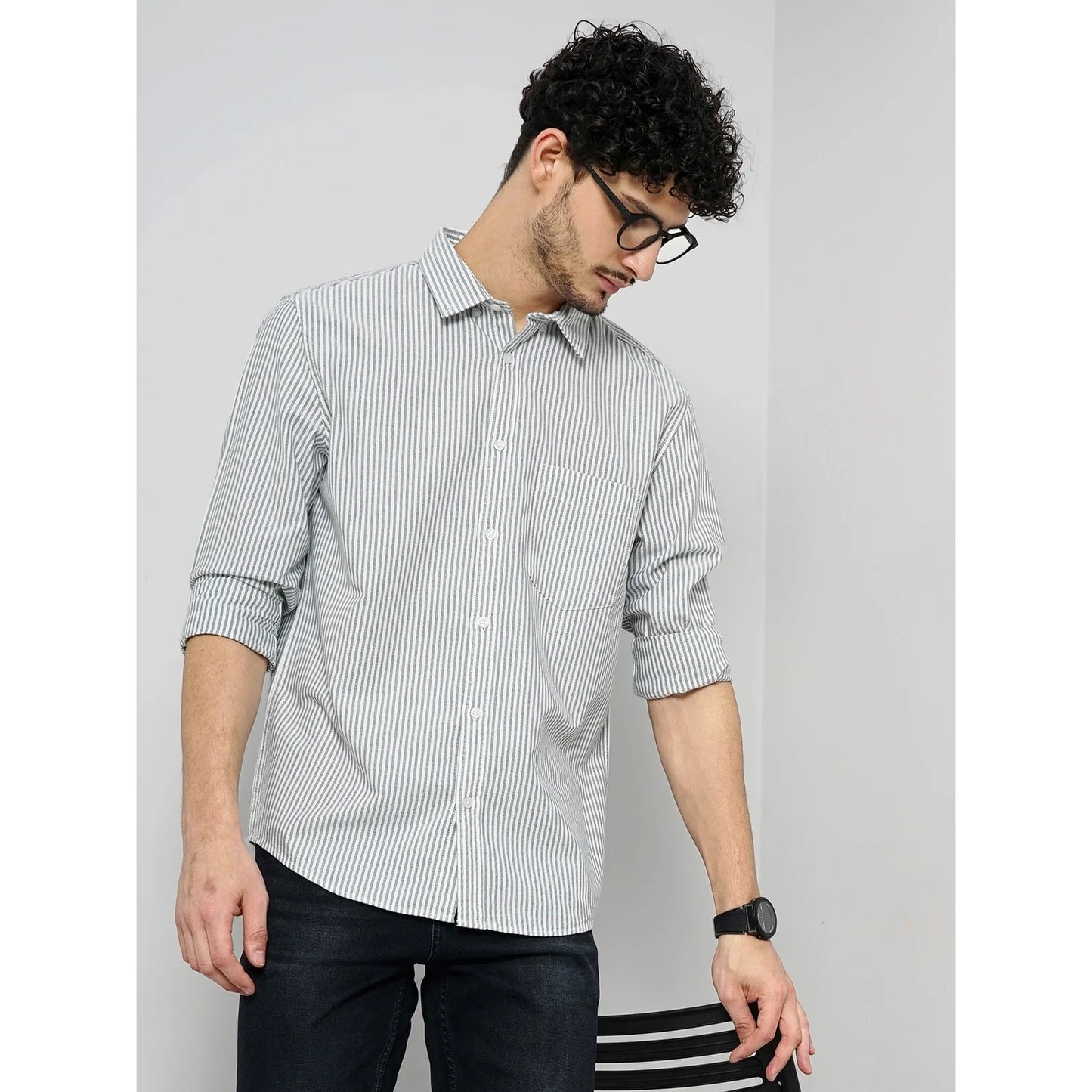 Celio* Striped Regular Fit Cotton Blue Shirt