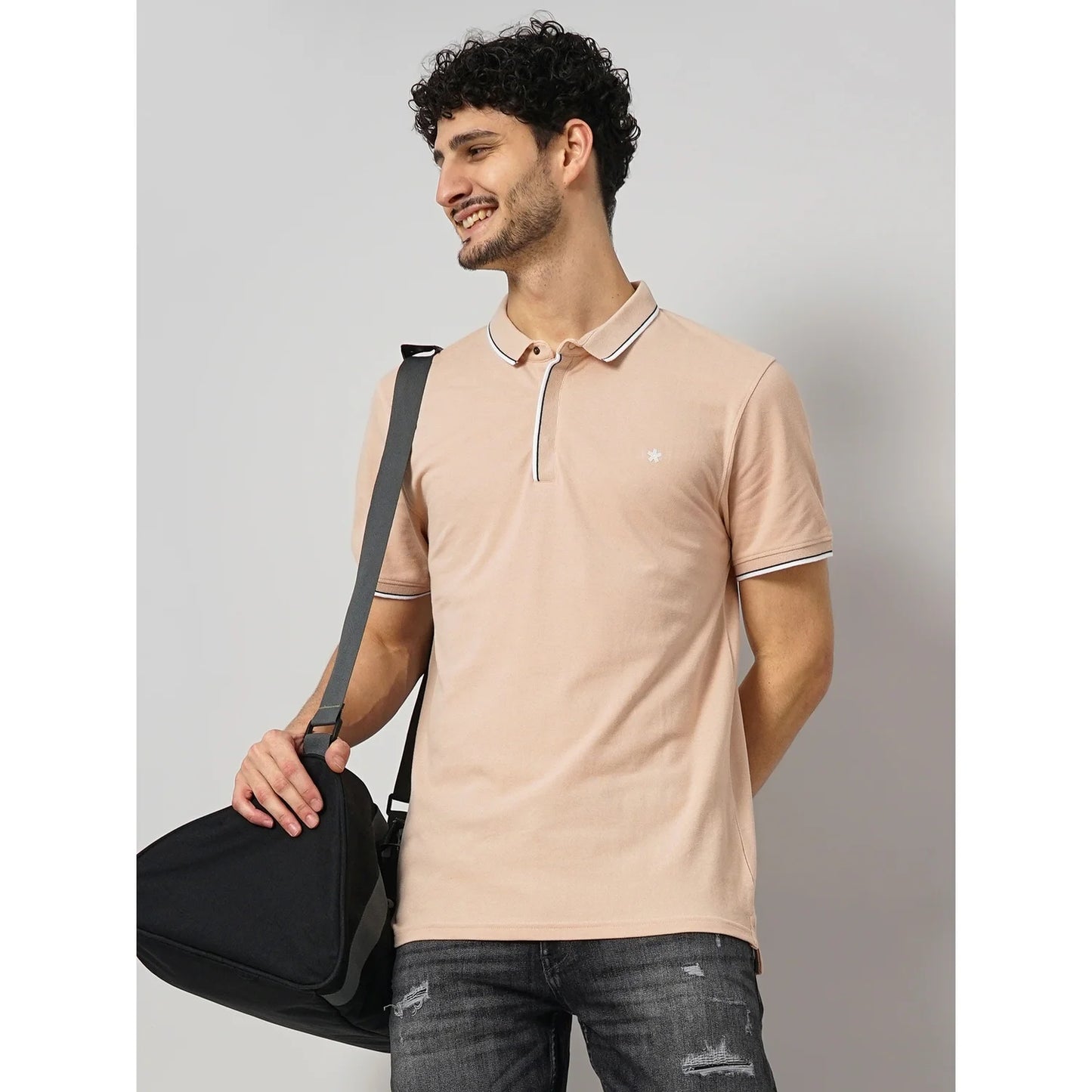 Celio* Solid Regular Fit Cotton Peach T-Shirt
