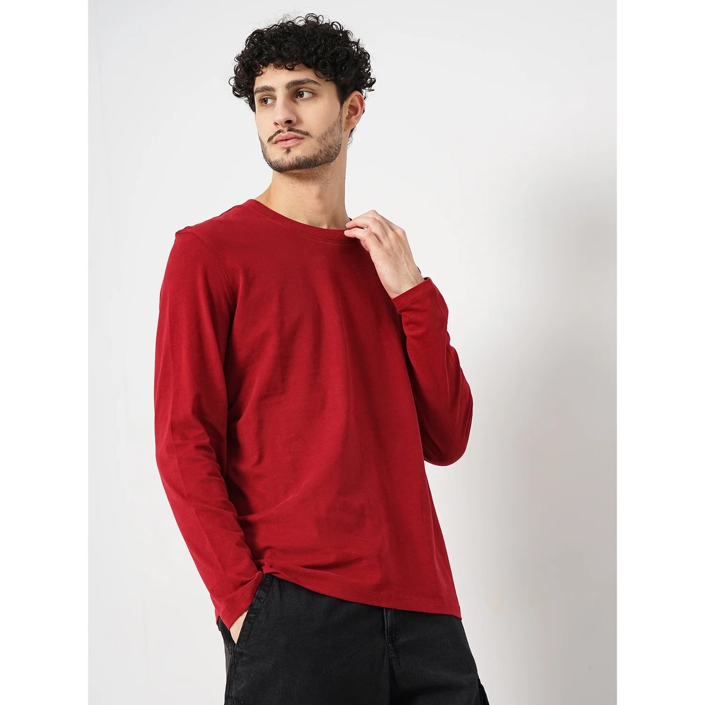 Celio* Solid Regular Fit Cotton Red T-Shirt