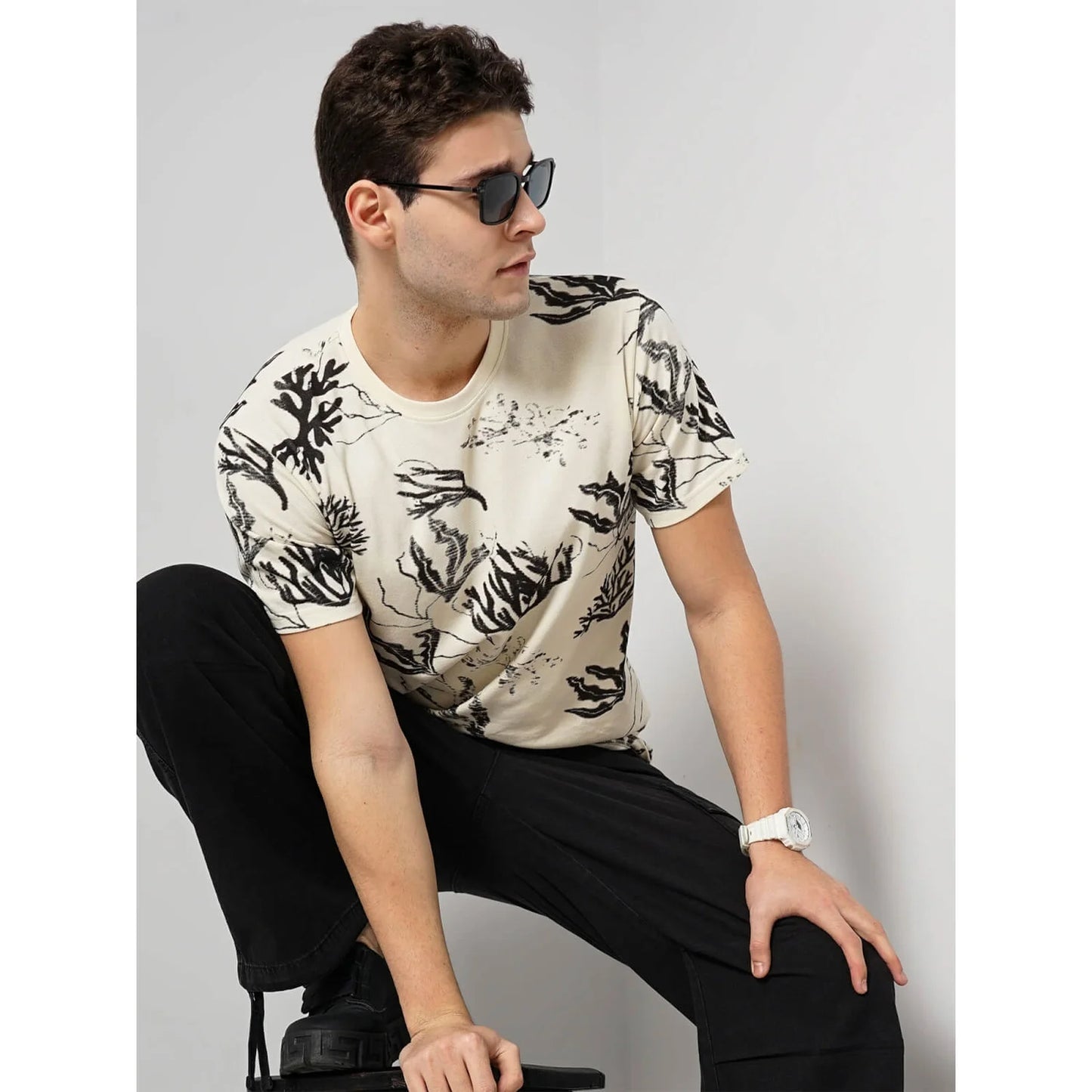 Celio* Printed Regular Fit Cotton Cream T-Shirt