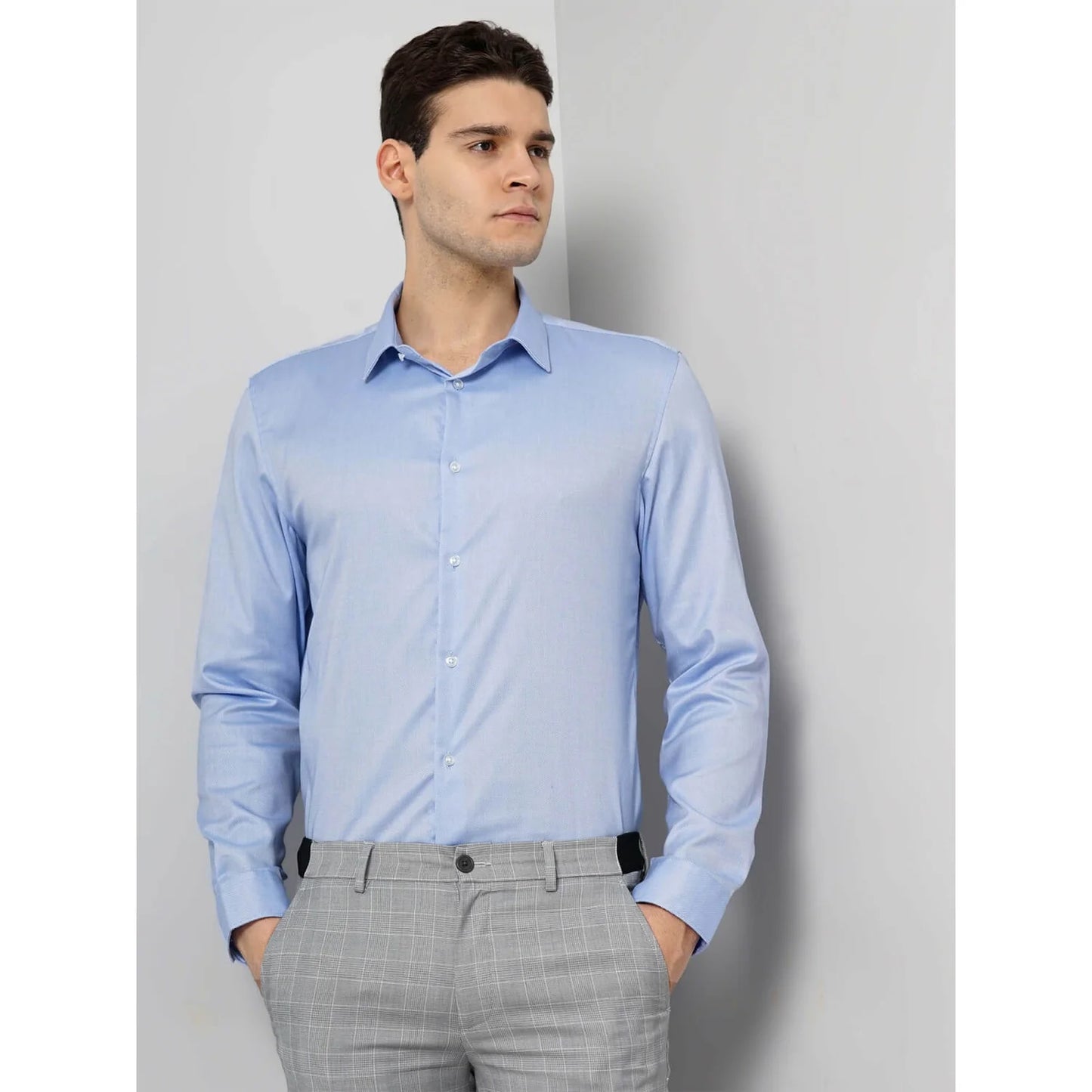 Celio* Solid Regular Fit Cotton Blue Shirt