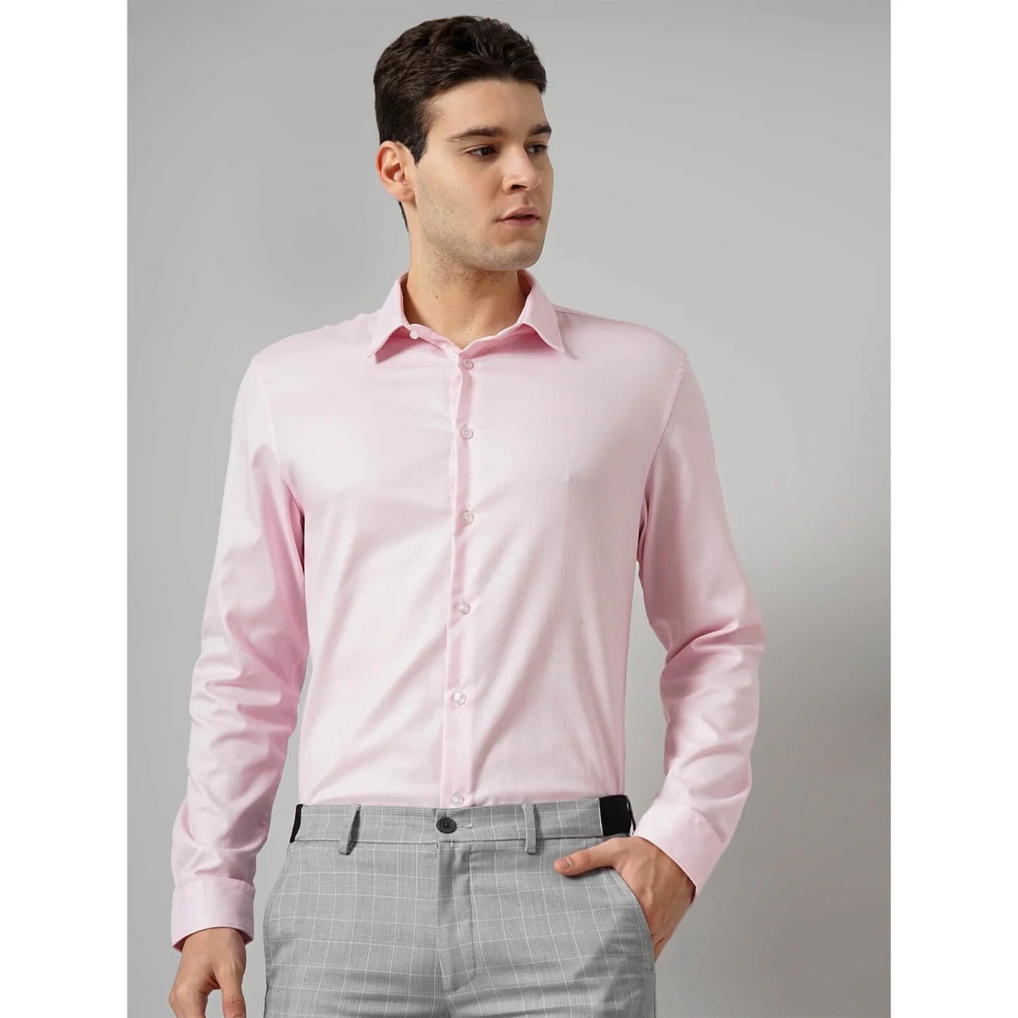 Celio* Solid Regular Fit Cotton Pink Formal Shirt