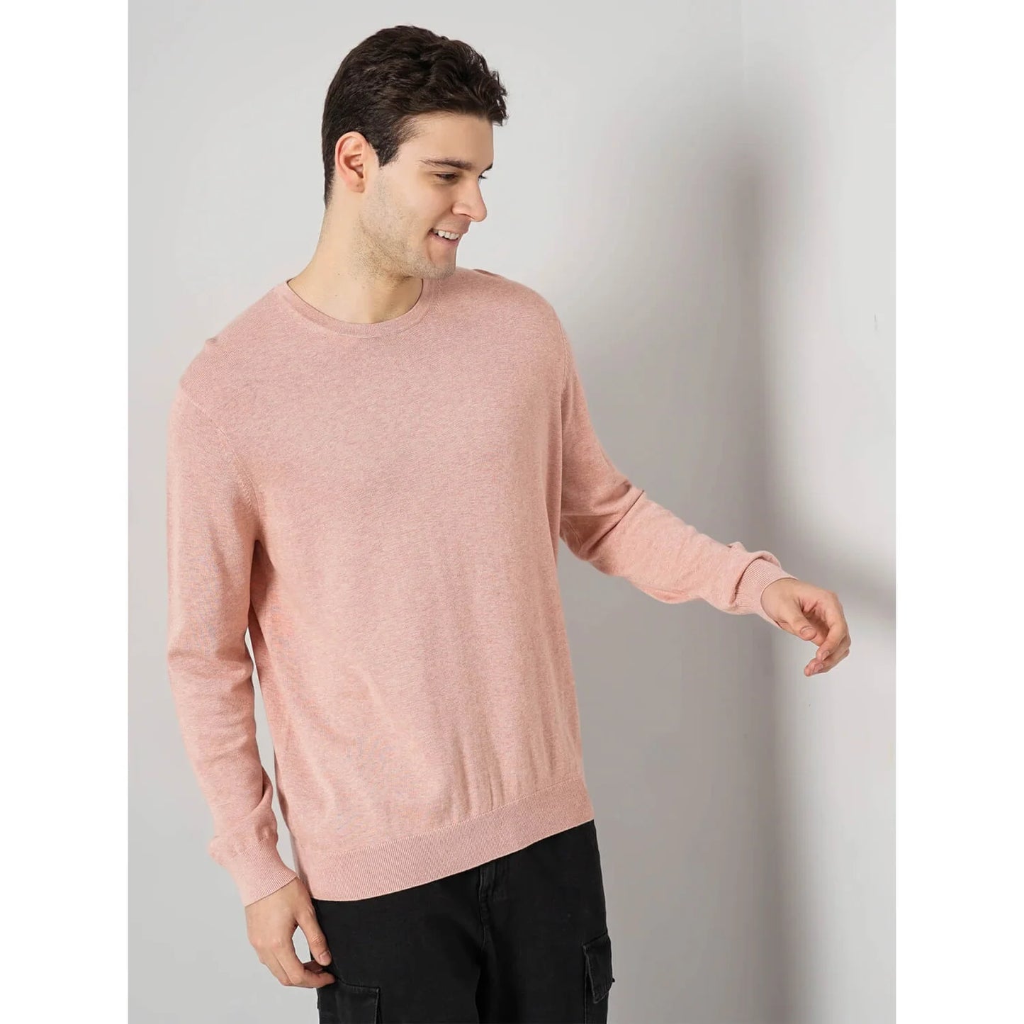 Celio* Solid Regular Fit Cotton Pink Sweater