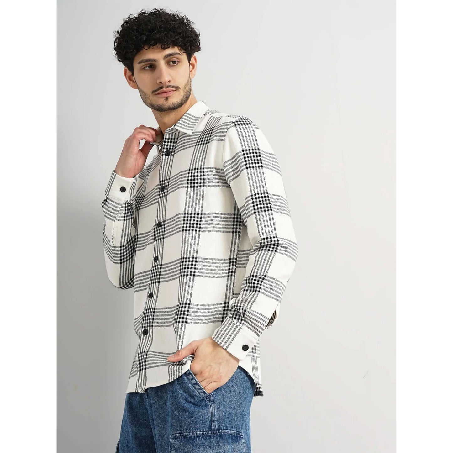 Celio* Checked Regular Fit Cotton White Shirt