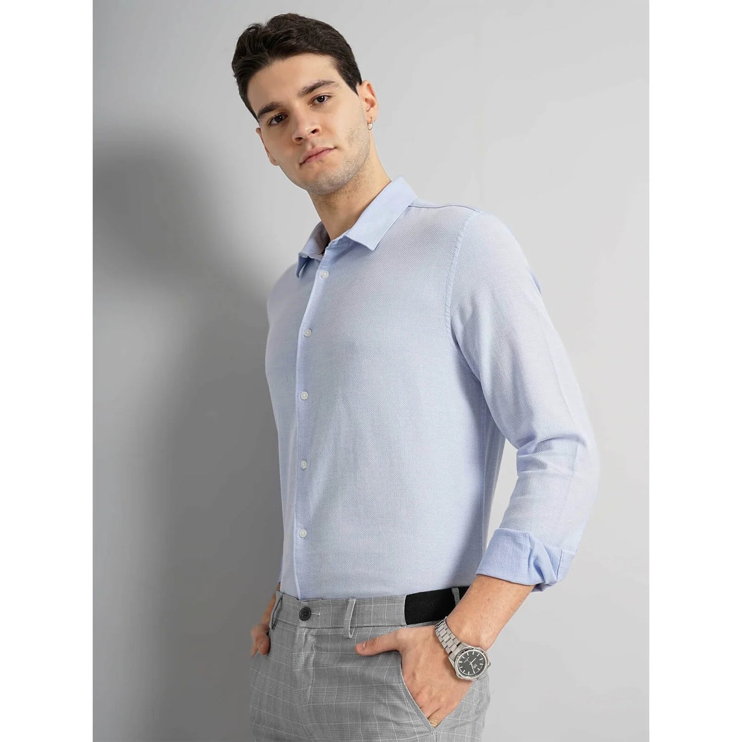Celio* Solid Regular Fit Cotton Blue Formal Shirt