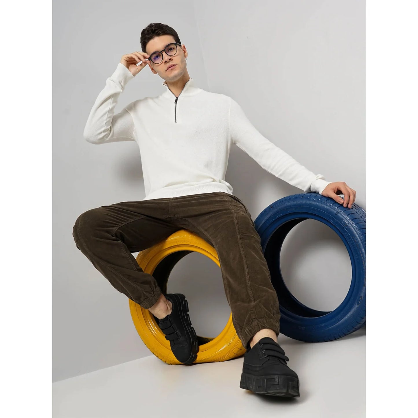 Celio* Solid Regular Fit Cotton White Sweater