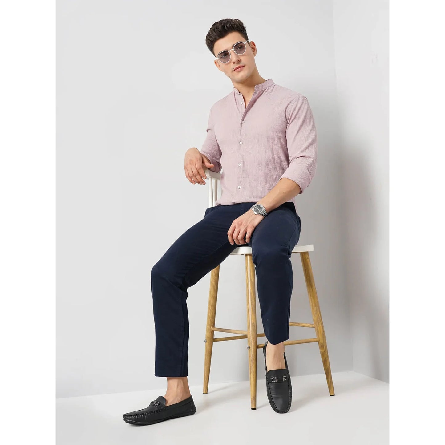 Celio* Solid Regular Fit Cotton-Blend Pink Shirt