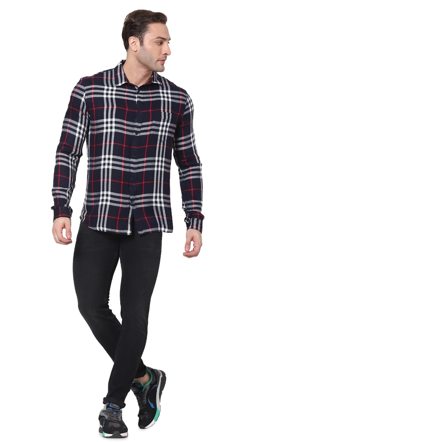 Celio* Checked Regular Fit Viscose Navy Blue Shirt