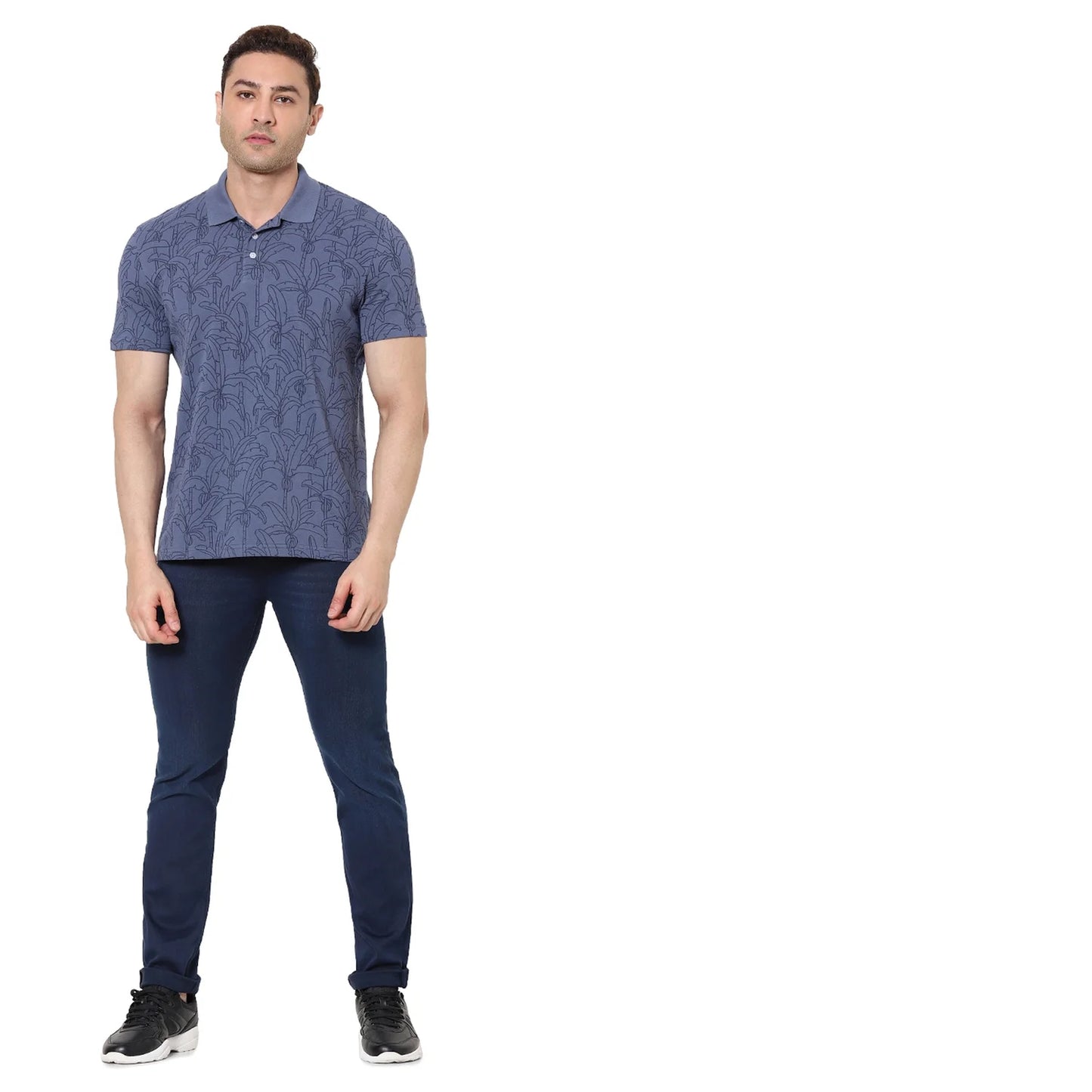 Celio* Printed Straight Fit Cotton Blue T-Shirt