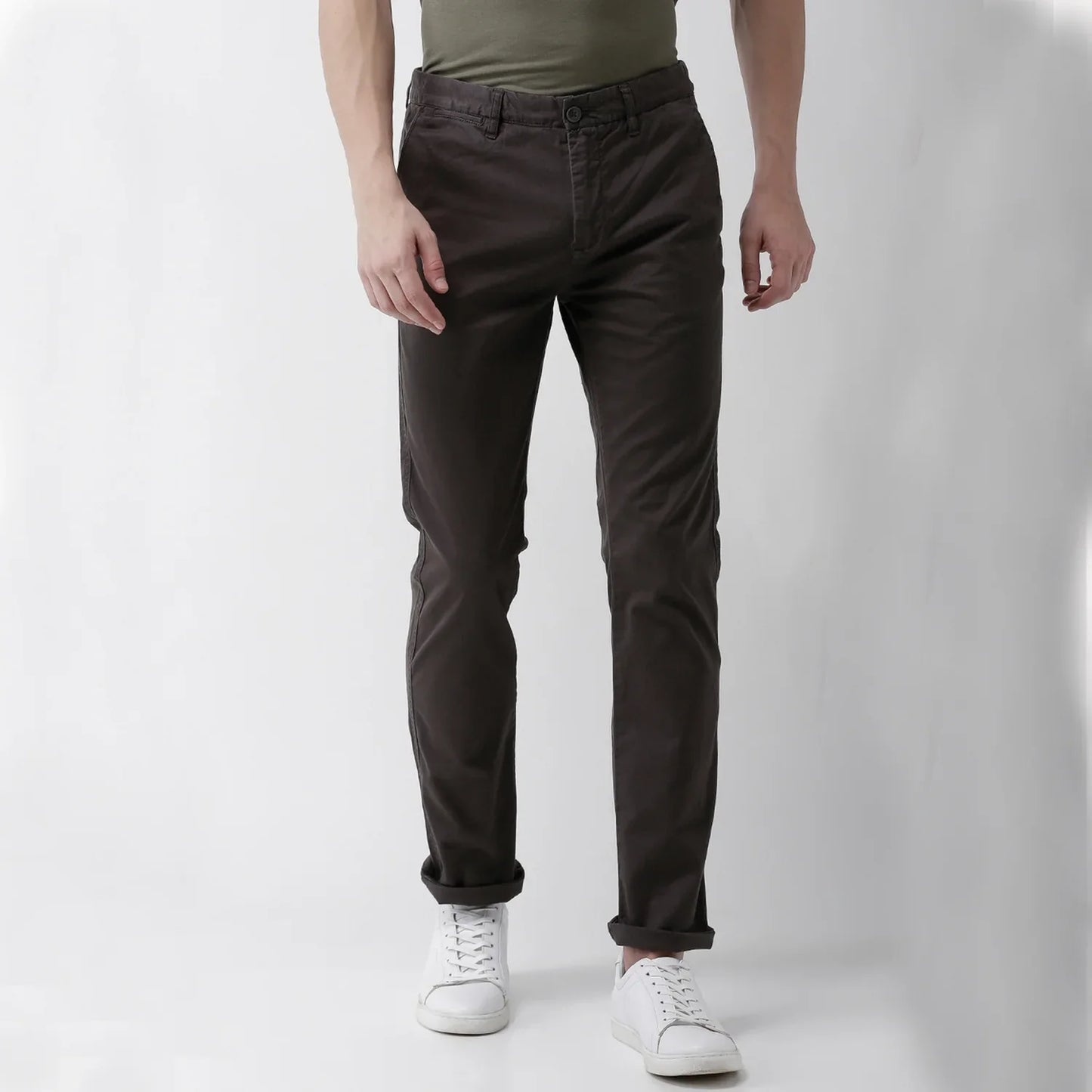 Celio* Cotton-Blend Slim Fit Brown Trouser