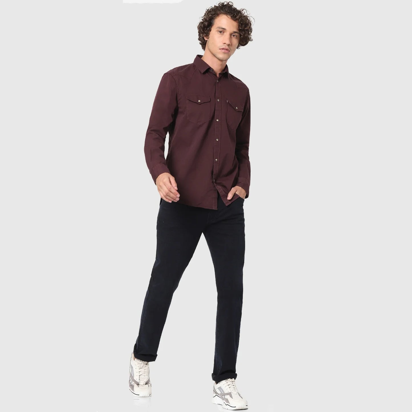 Celio* Solid Regular Fit Cotton Maroon Shirt