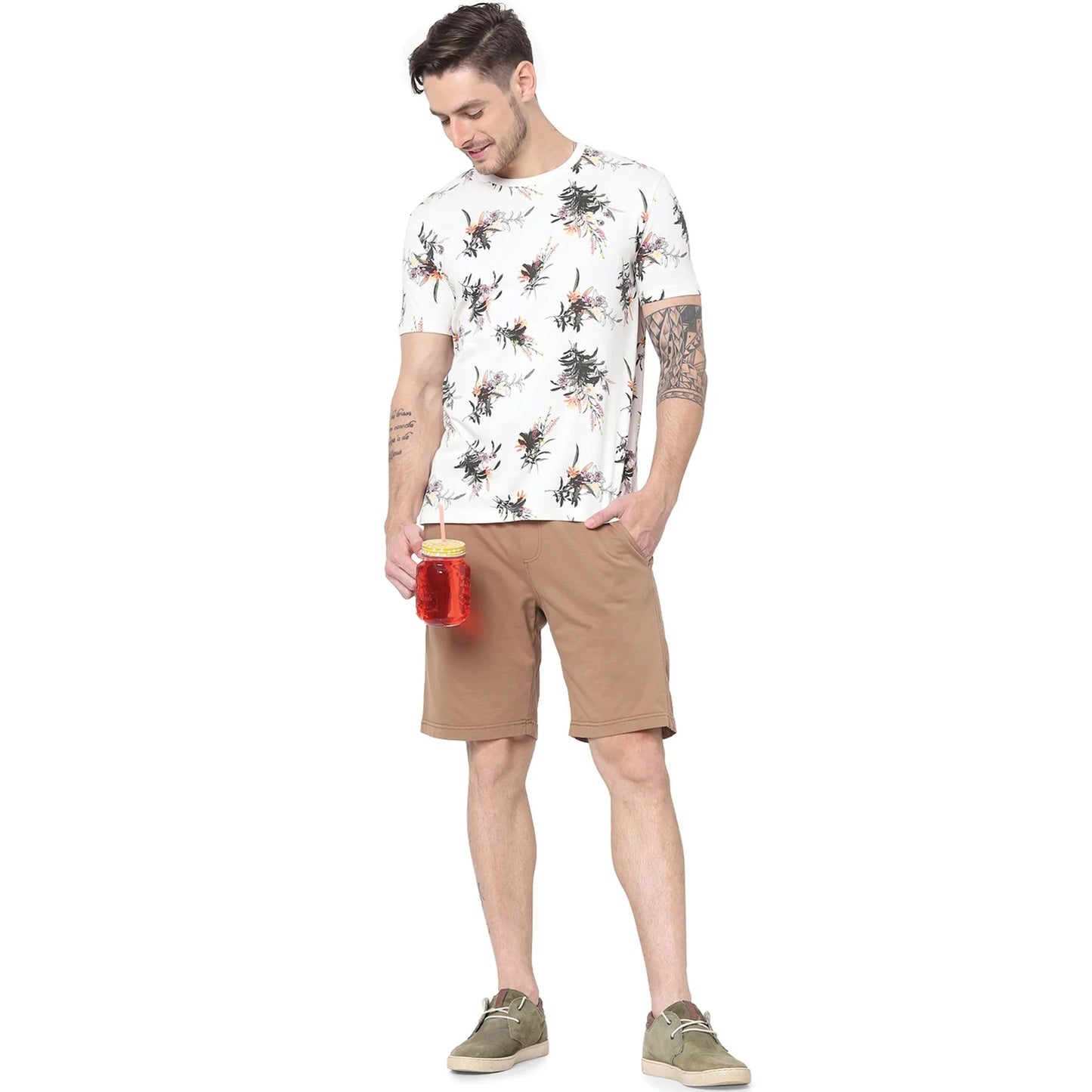 Celio* Printed Regular Fit Cotton White T-Shirt