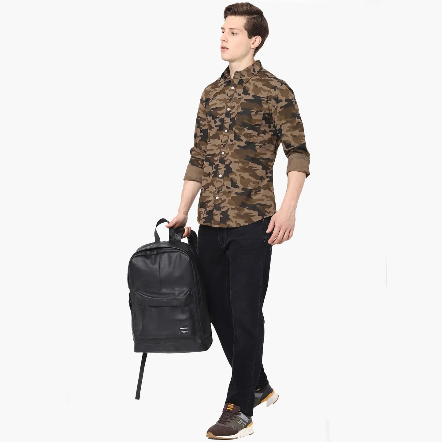 Celio* Camouflage Regular Fit Cotton Olive Shirt
