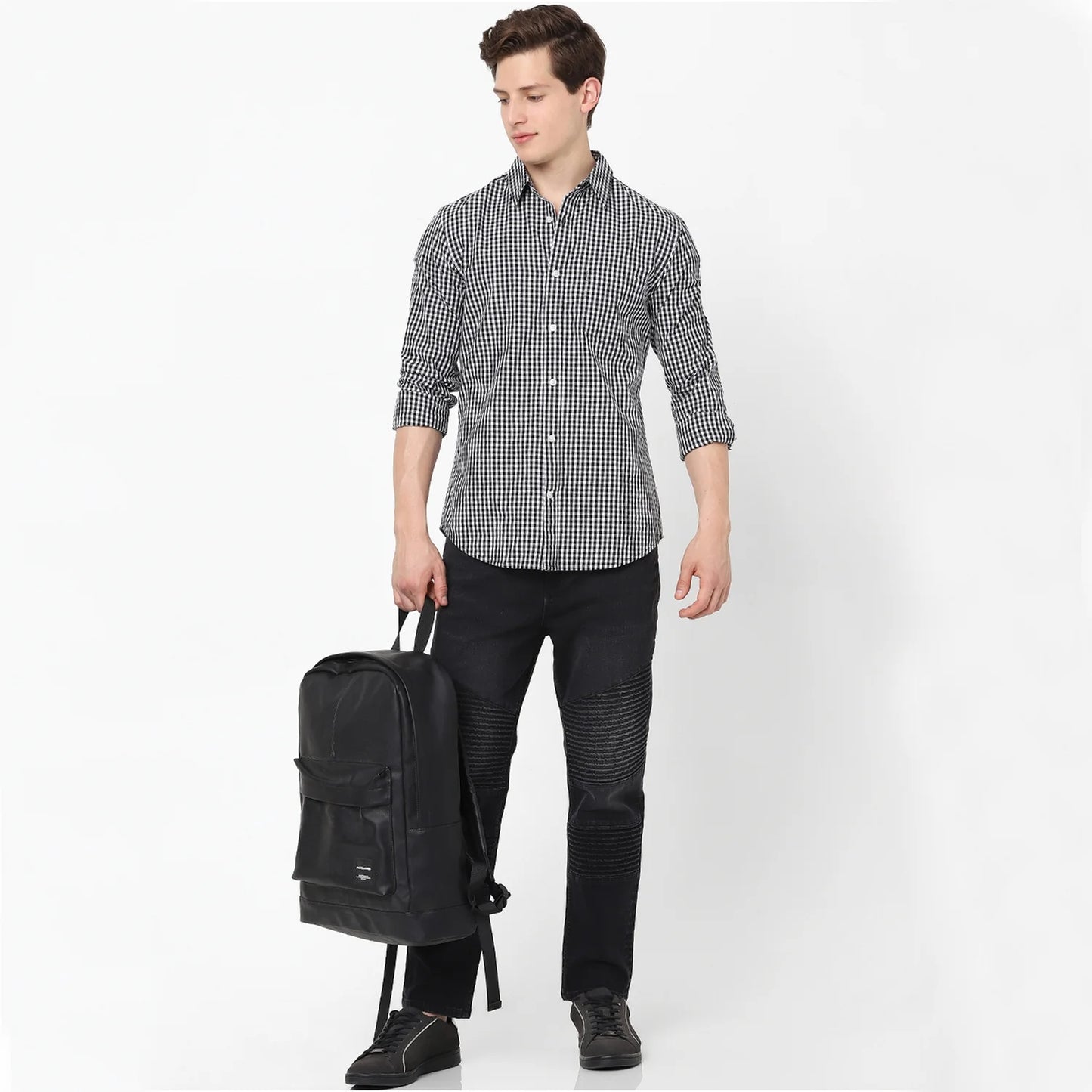 Celio* Checked Regular Fit Cotton Black Shirt
