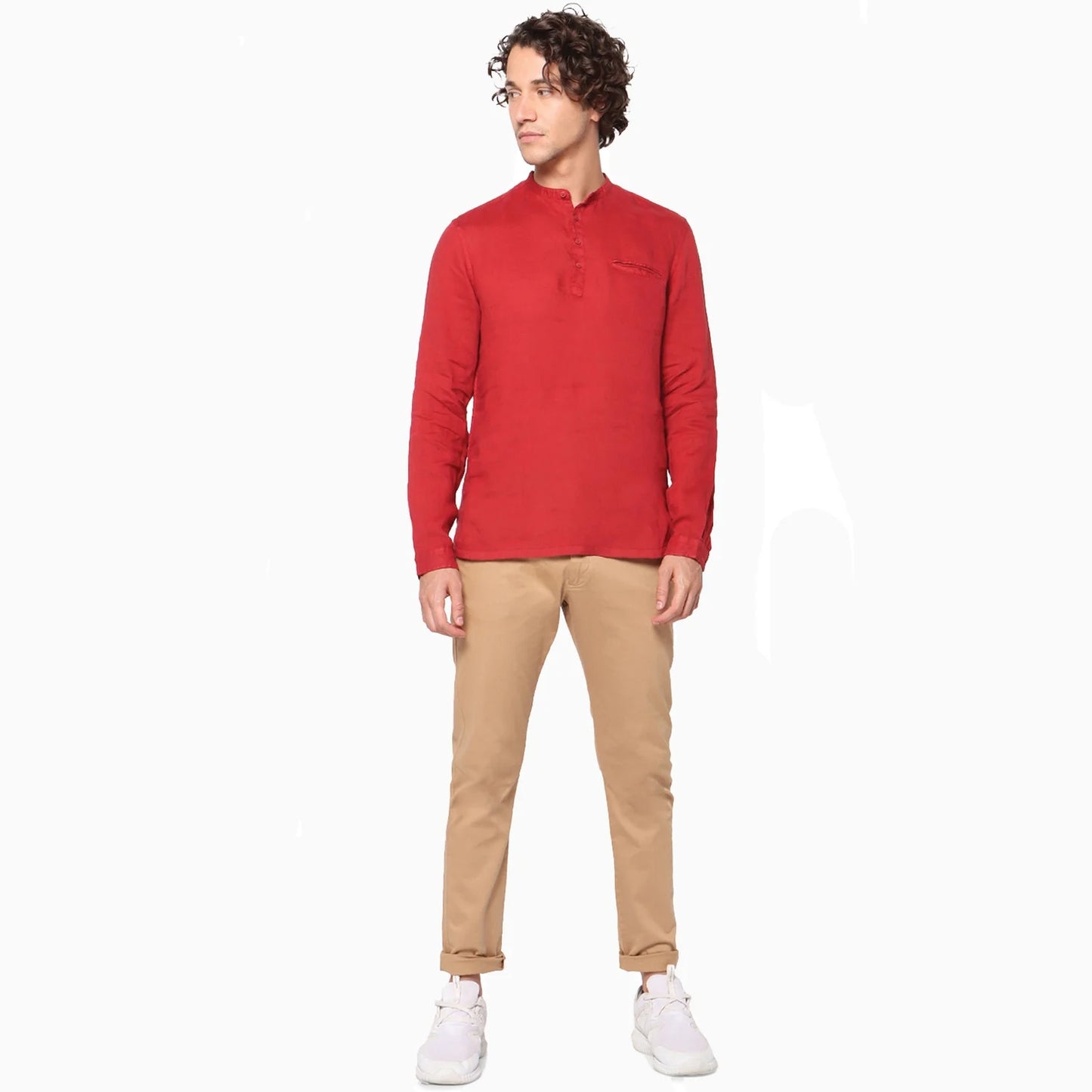 Celio* Solid Regular Fit Linen Burgundy Shirt