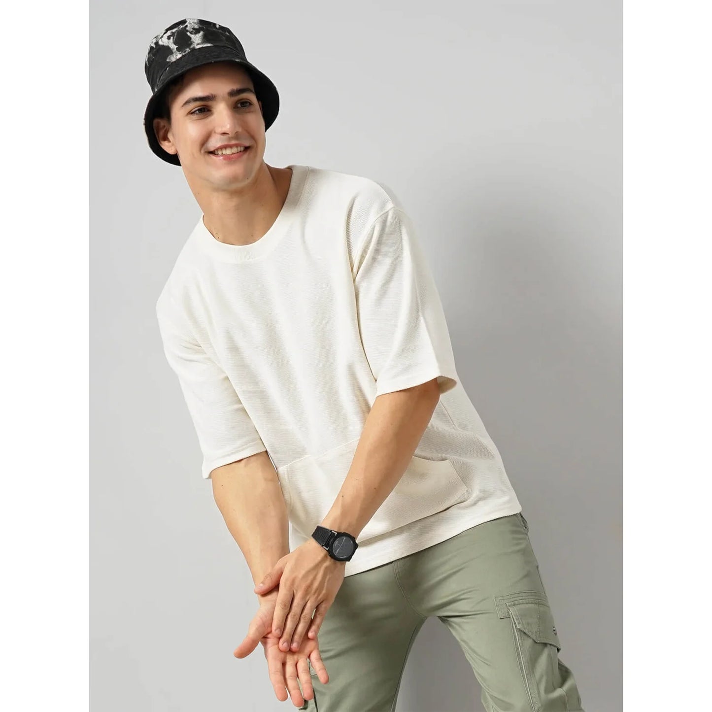 Celio* Solid Relaxed Fit Cotton White T-Shirt