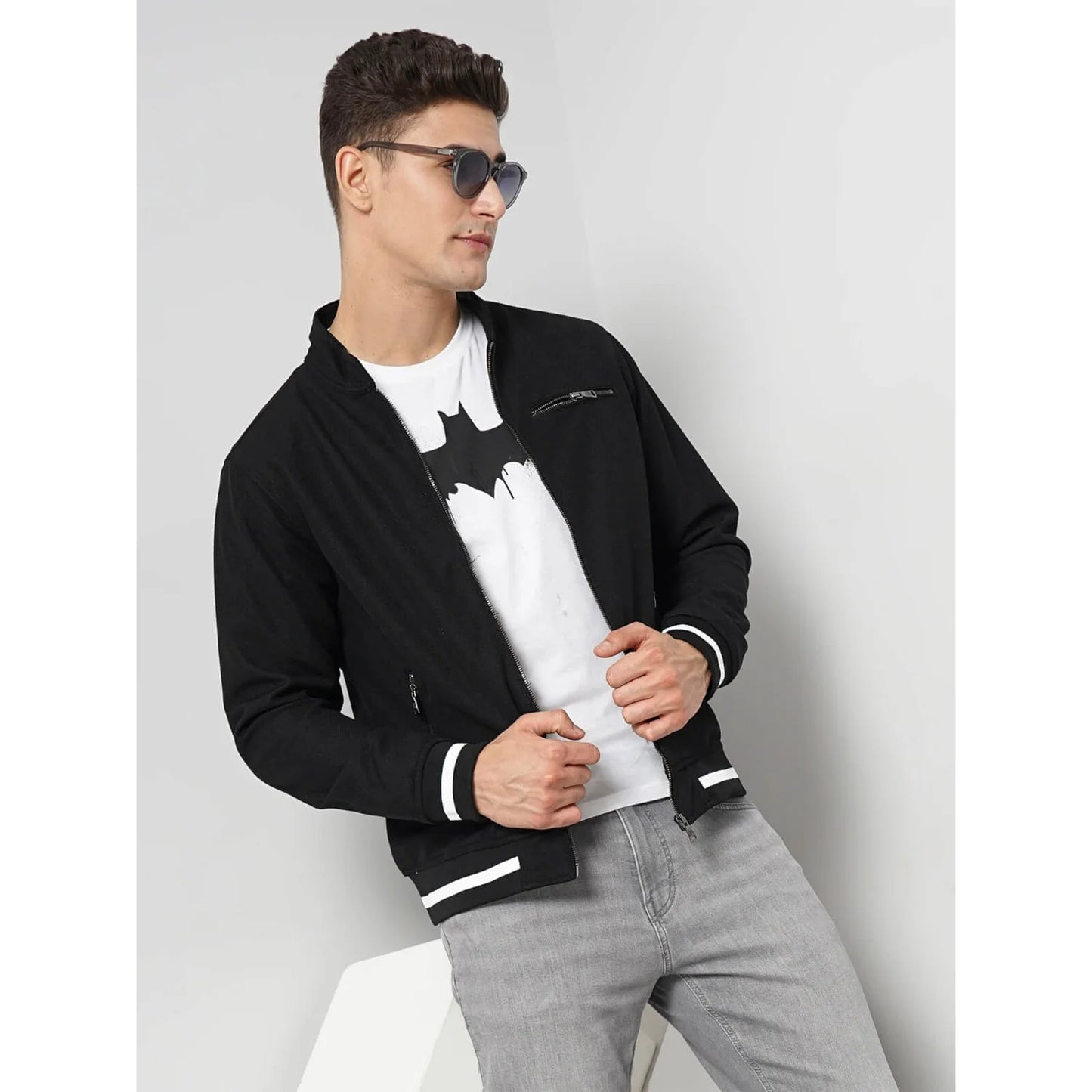 Celio* Solid Regular Fit Polyester Black Jacket