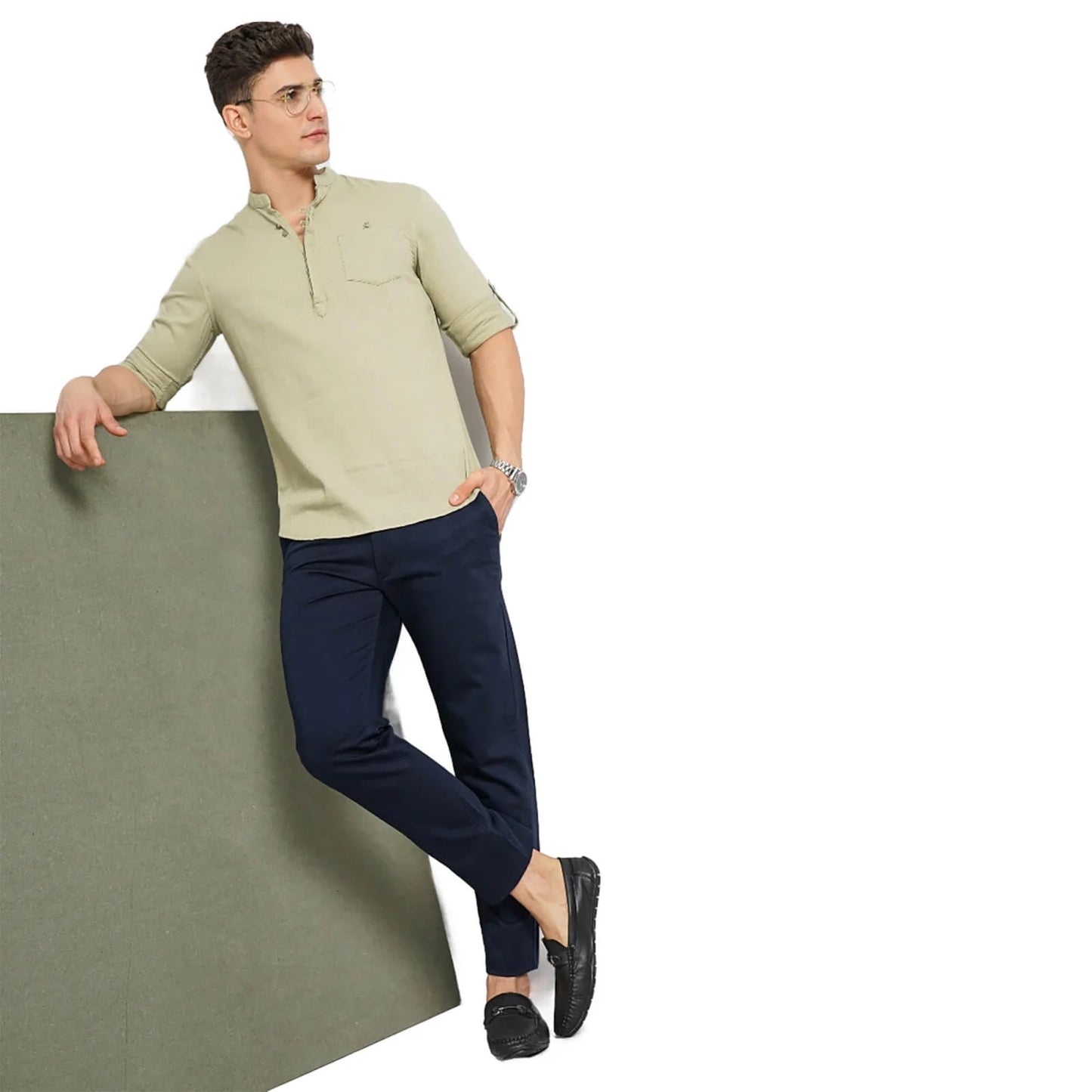 Celio* Solid Regular Fit Cotton Khaki Shirt