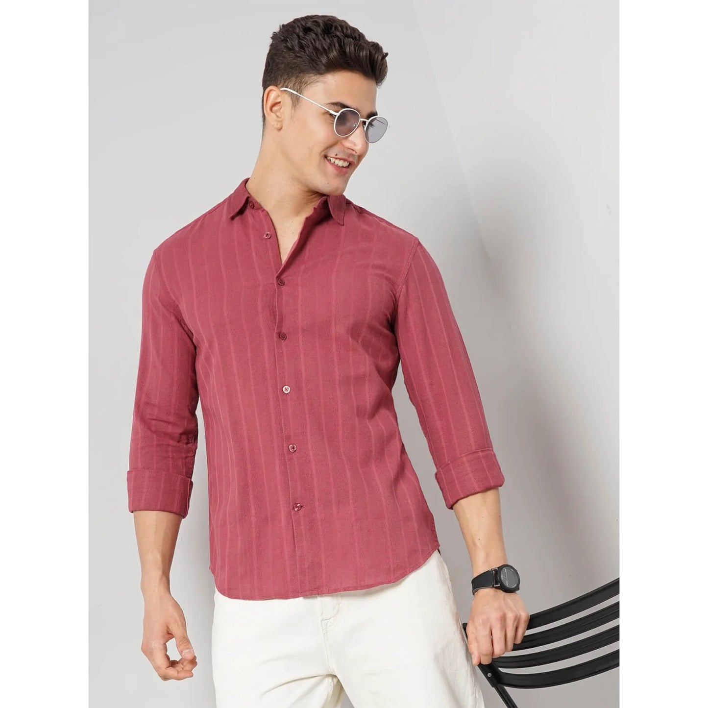 Celio* Self-Design Regular Fit Cotton Pink Shirt