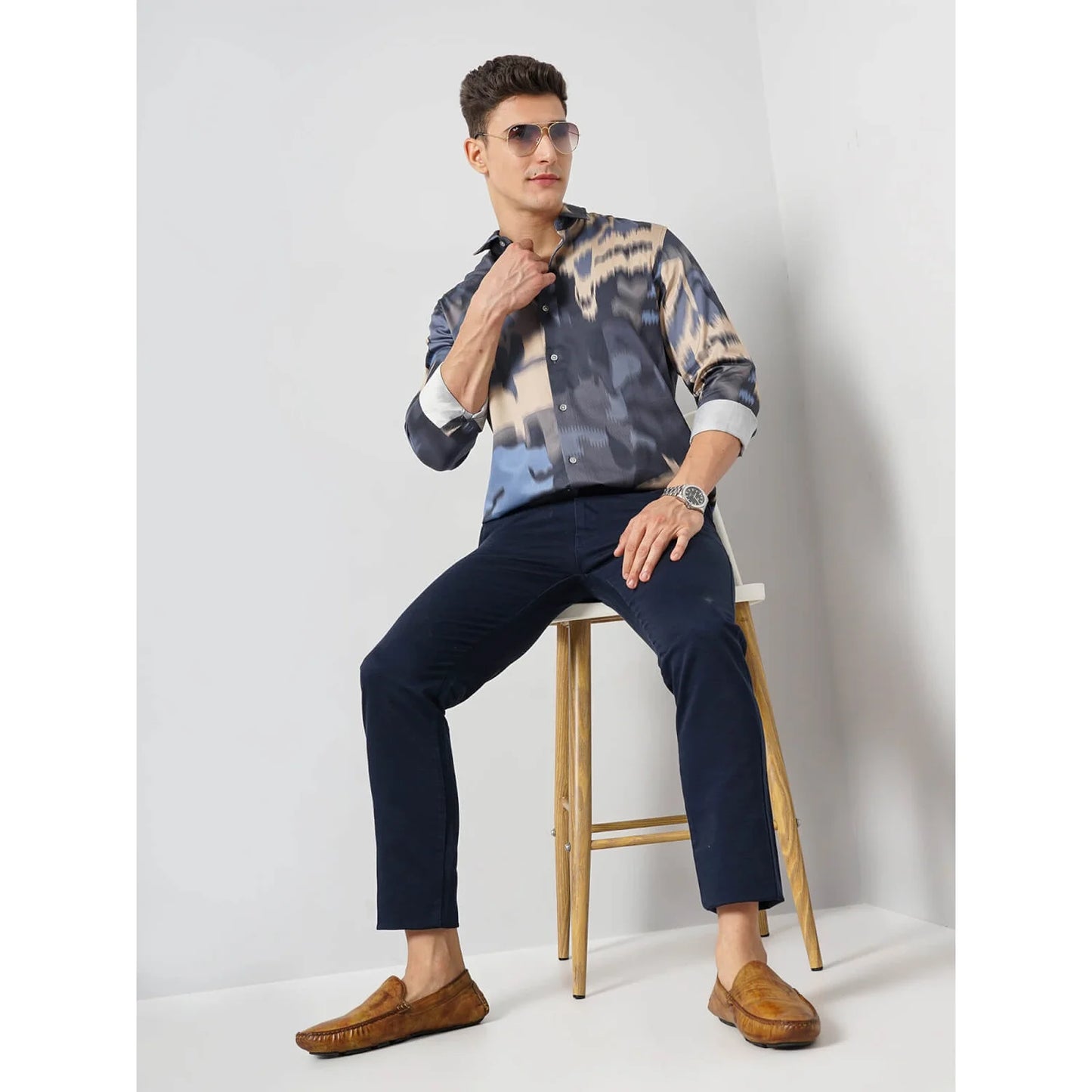 Celio* Abstract Regular Fit Cotton Grey Shirt