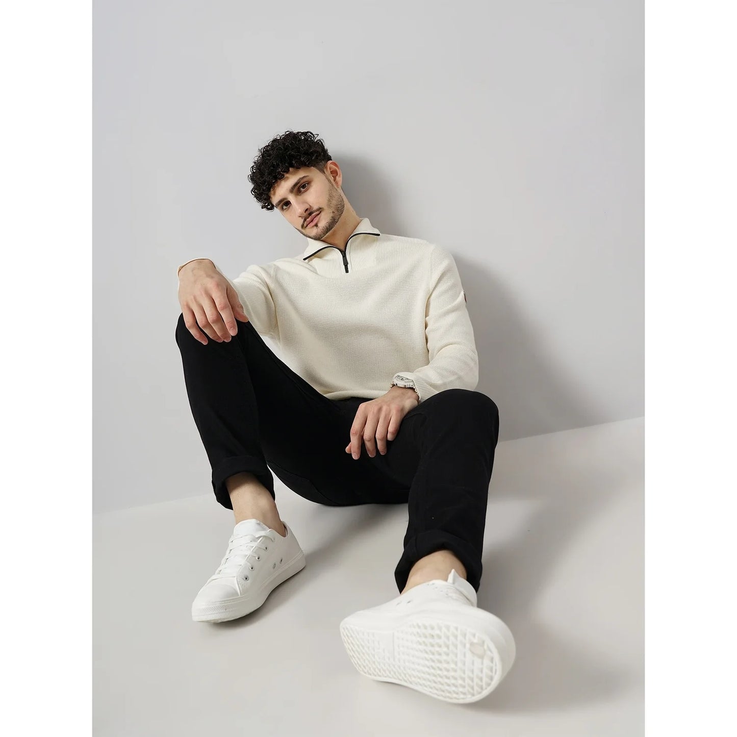 Celio* Chamonix Regular Fit Wool Off White Sweatshirt