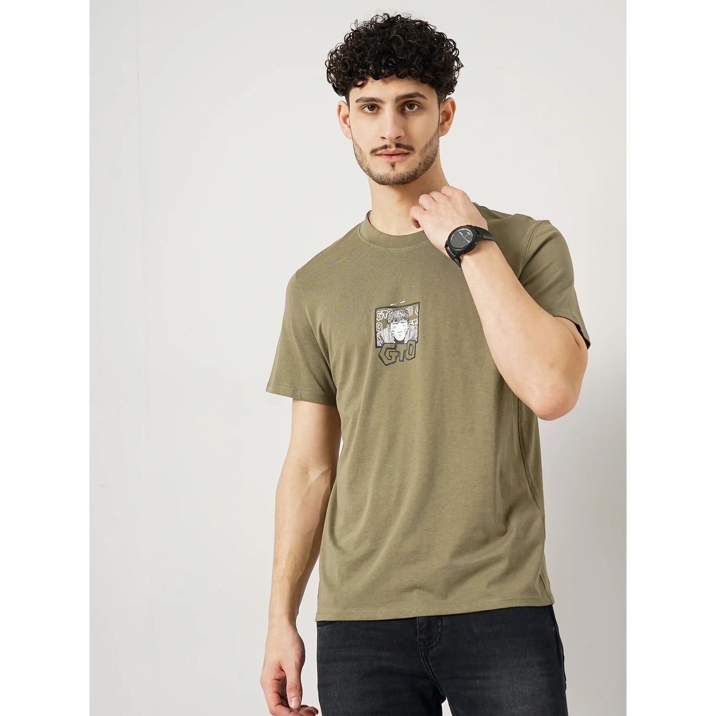 Celio* Gto Regular Fit Cotton Olive T-Shirt
