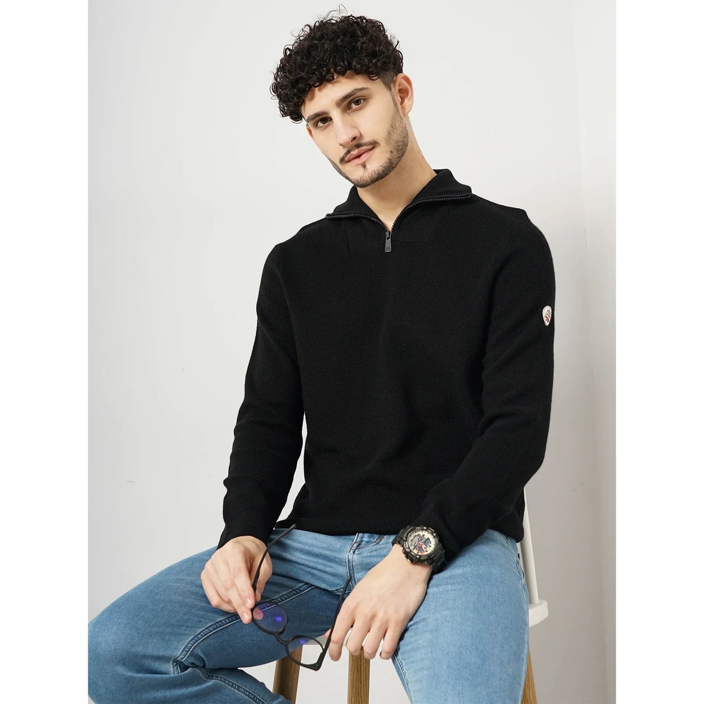 Celio* Chamonix Regular Fit Wool Black Sweatshirt