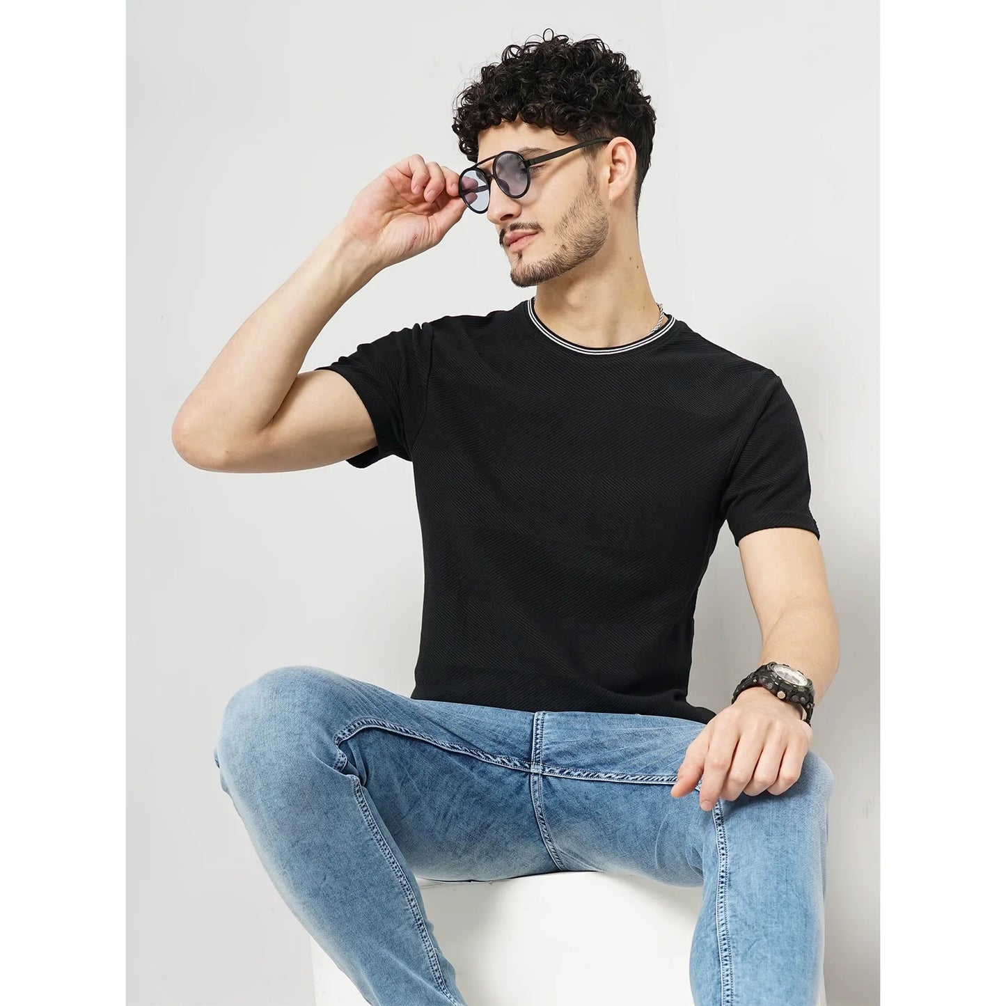 Celio* Solid Regular Fit Cotton Black T-Shirt