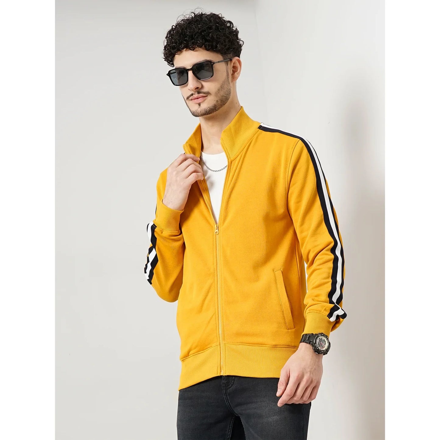 Celio* Solid Regular Fit Cotton Yellow Sweatshirt