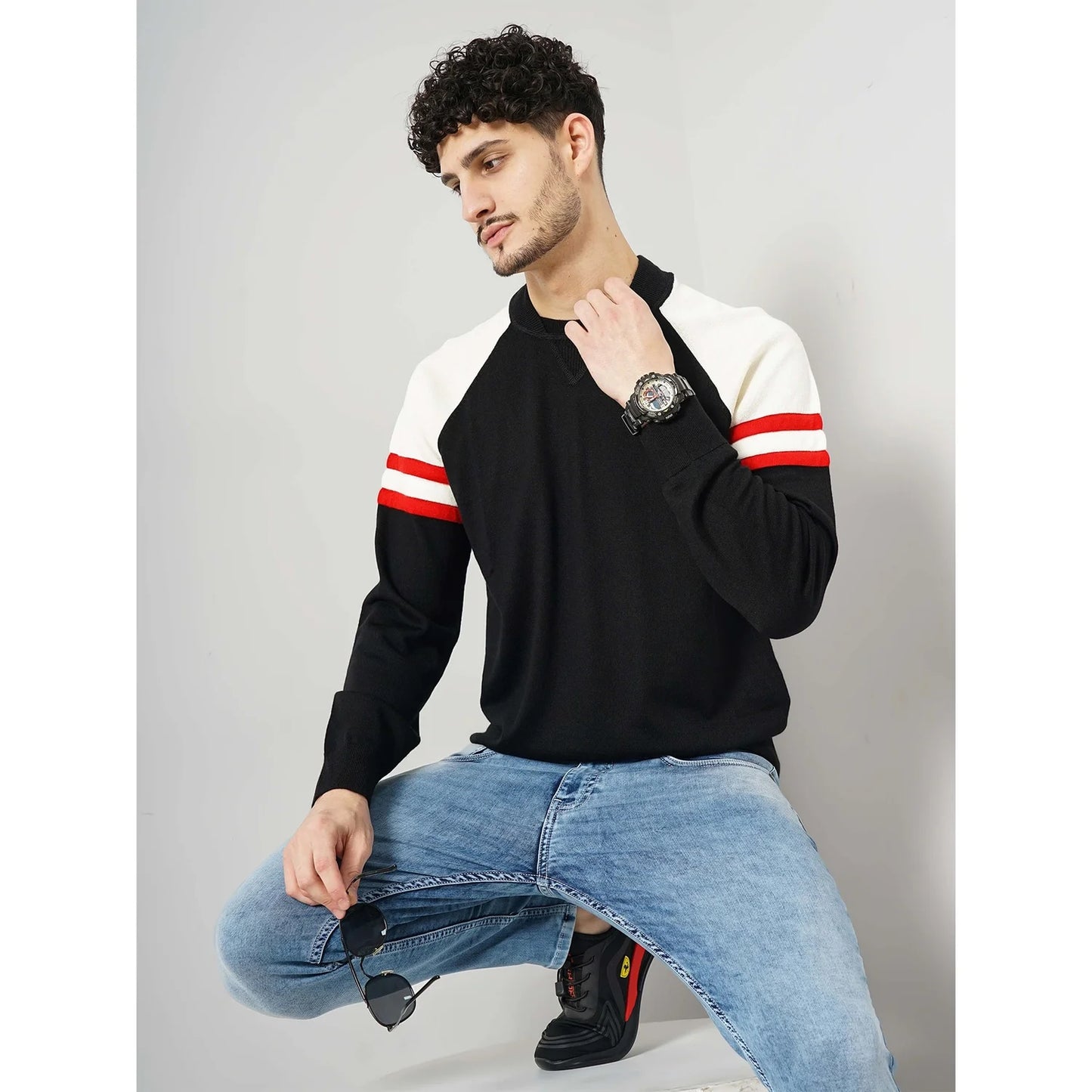 Celio* Chamonix Regular Fit Wool-Blend Black Sweatshirt