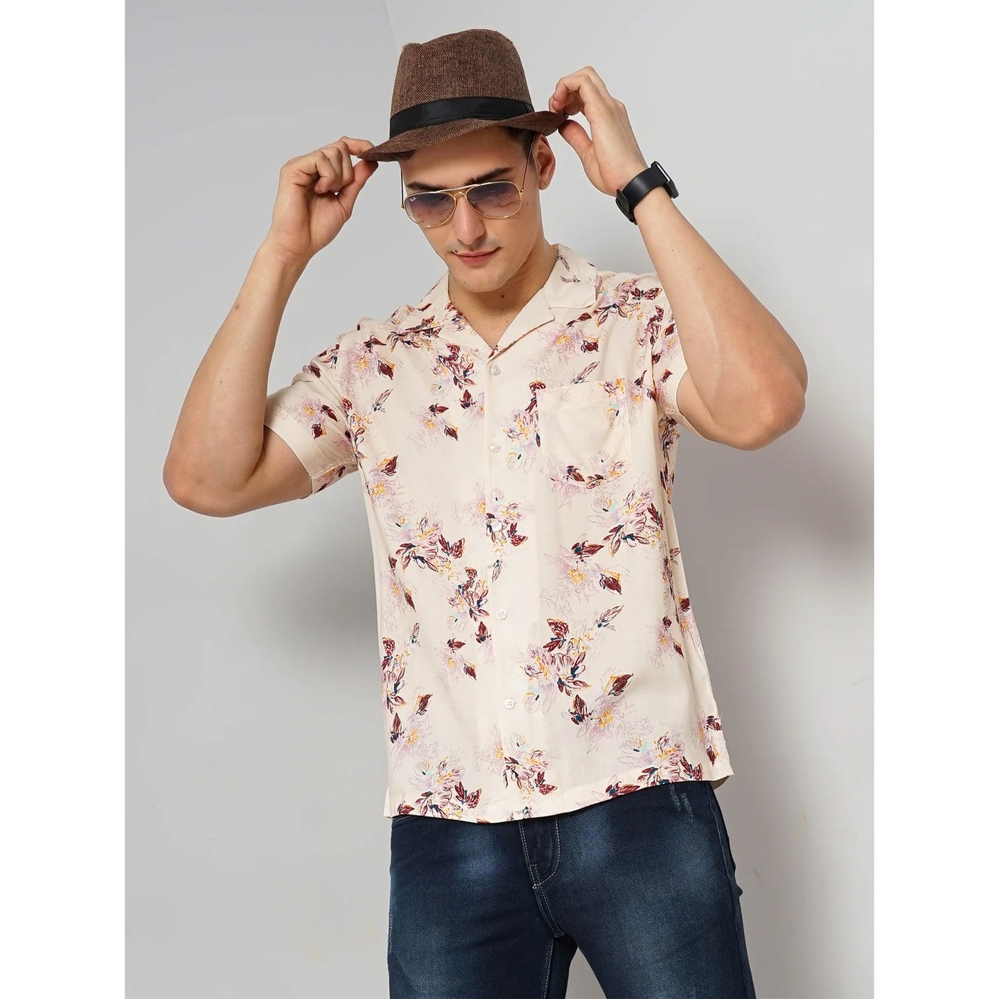 Celio* Floral Regular Fit Viscose Pink Shirt