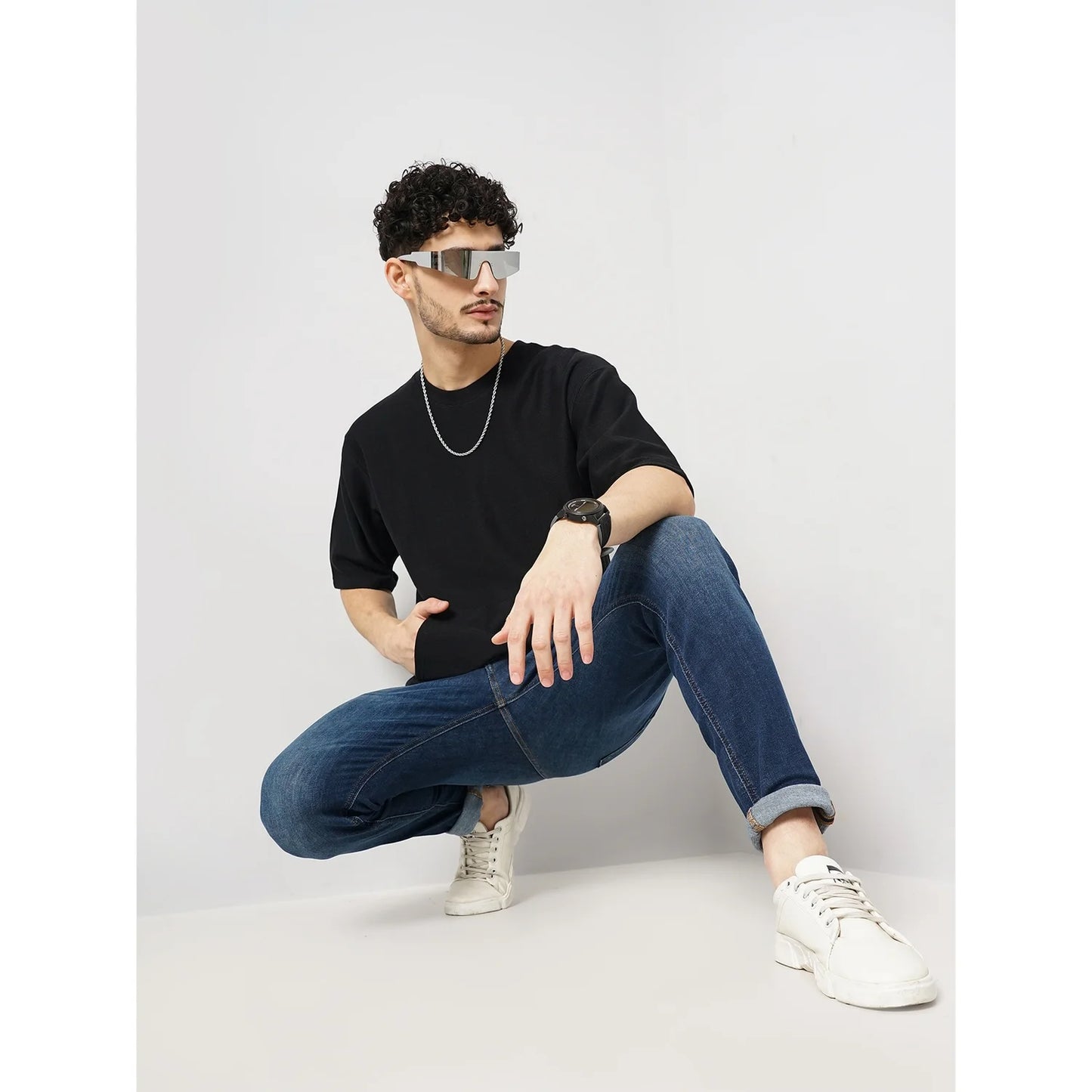 Celio* Solid Regular Fit 100% Cotton Black T-Shirt