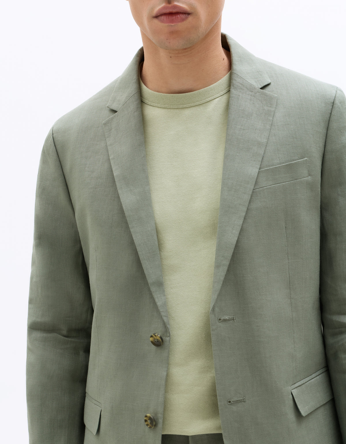 Slim Fit 100% Linen Regular Collar Blazer - Khaki