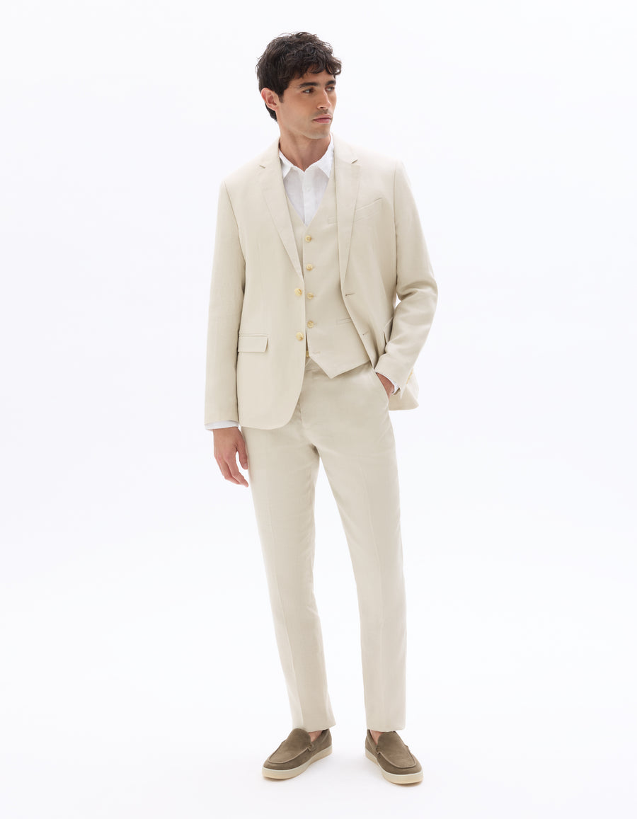 Slim Fit 100% Linen Blazer - Natural