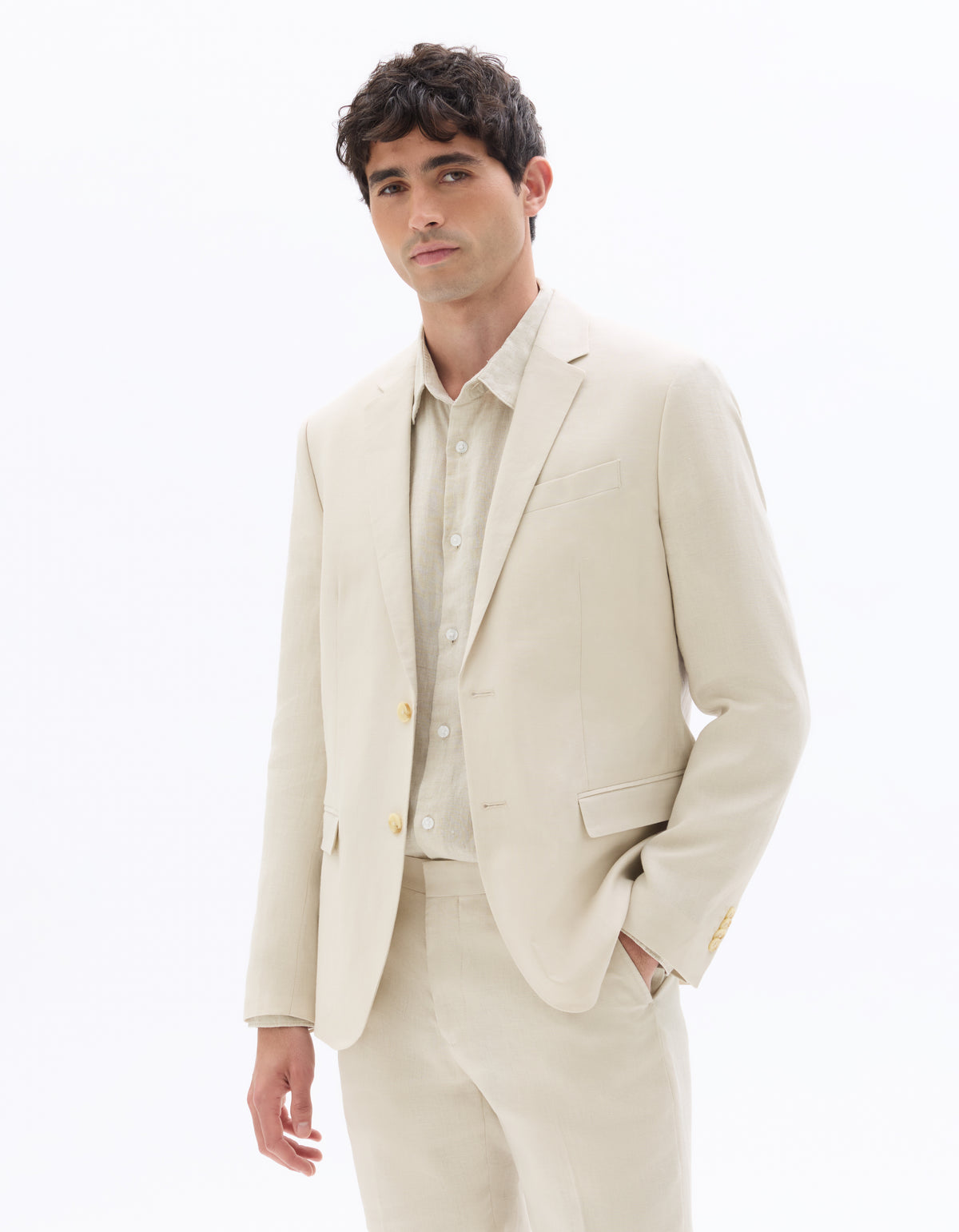Slim Fit 100% Linen Blazer - Natural