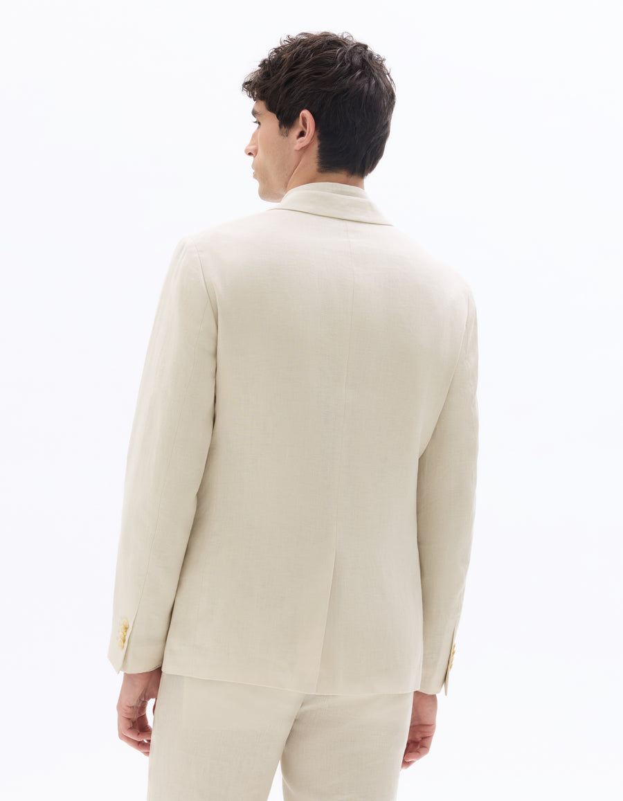 Slim Fit 100% Linen Blazer - Natural