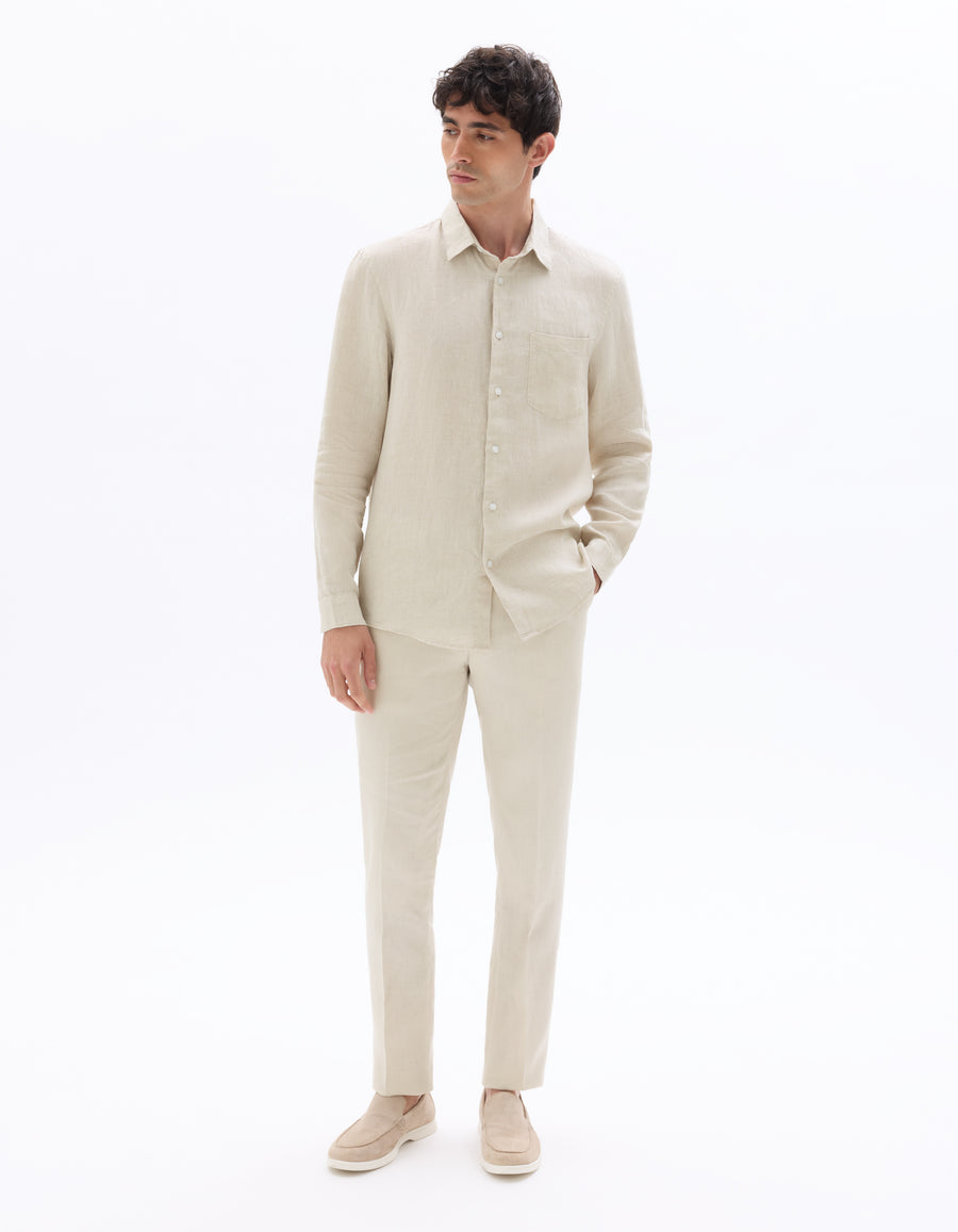 Slim Fit 100% Linen Formal Trousers - Natural