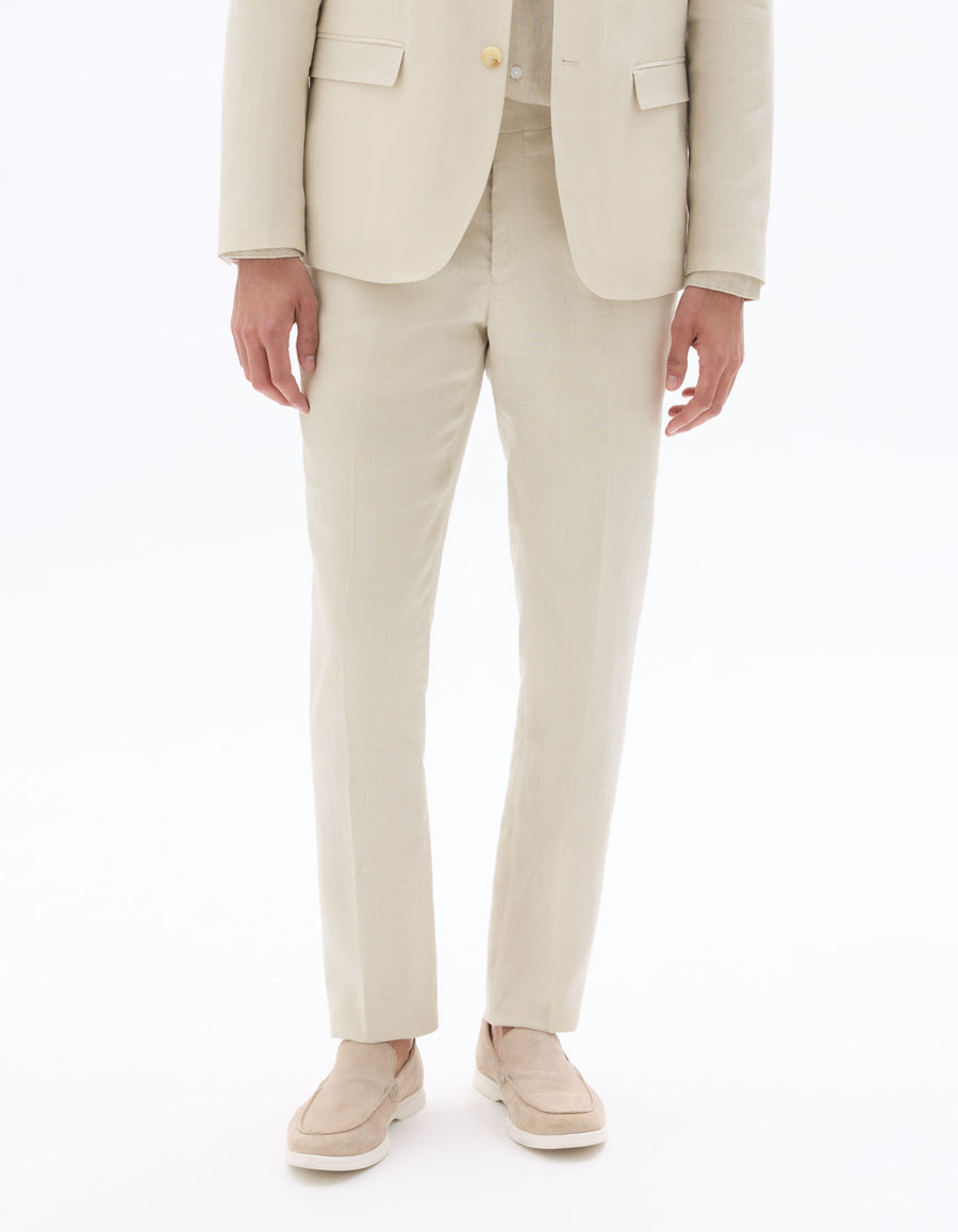 Slim Fit 100% Linen Formal Trousers - Natural