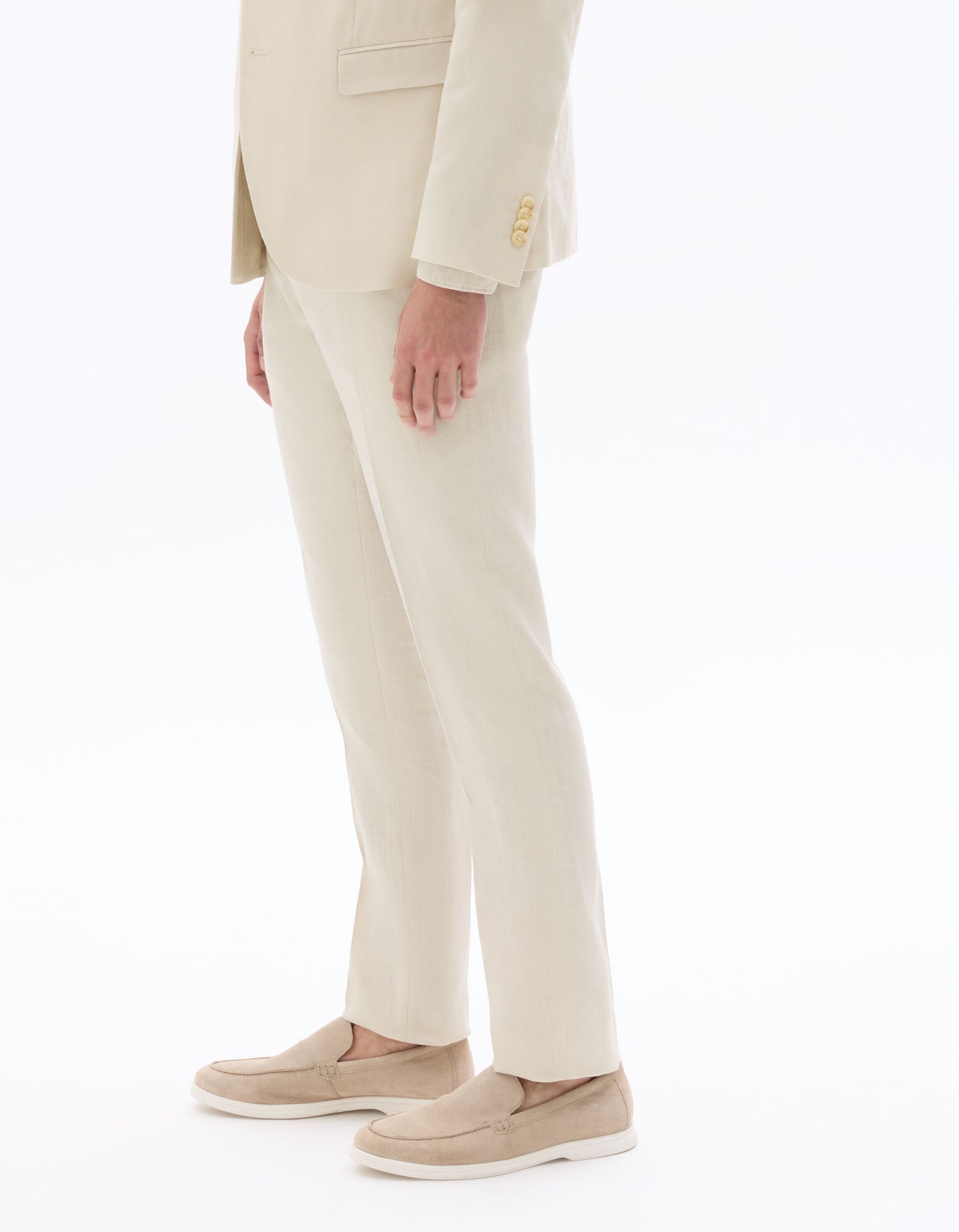 Slim Fit 100% Linen Formal Trousers - Natural