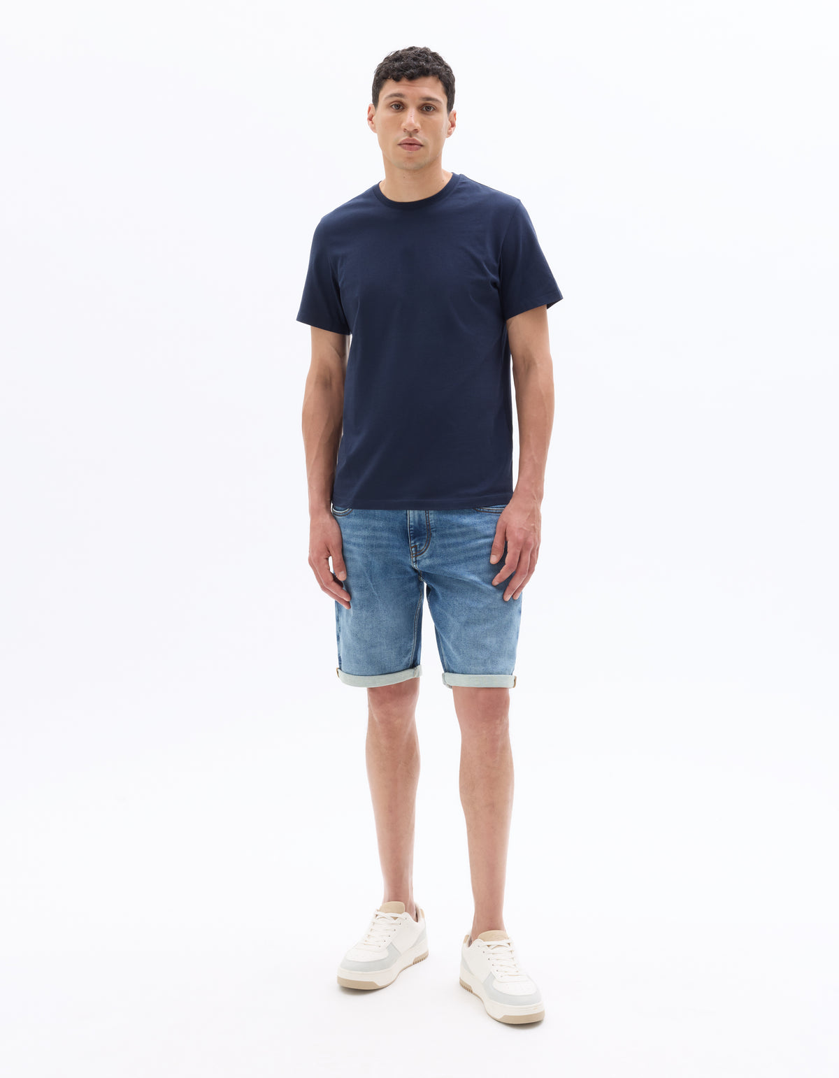 Straight Fit 100% Cotton Shorts - Blue