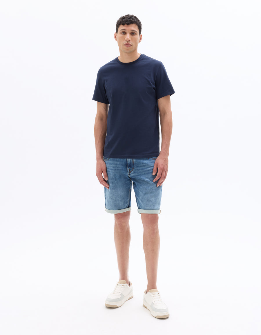 Straight Fit 100% Cotton Shorts - Blue
