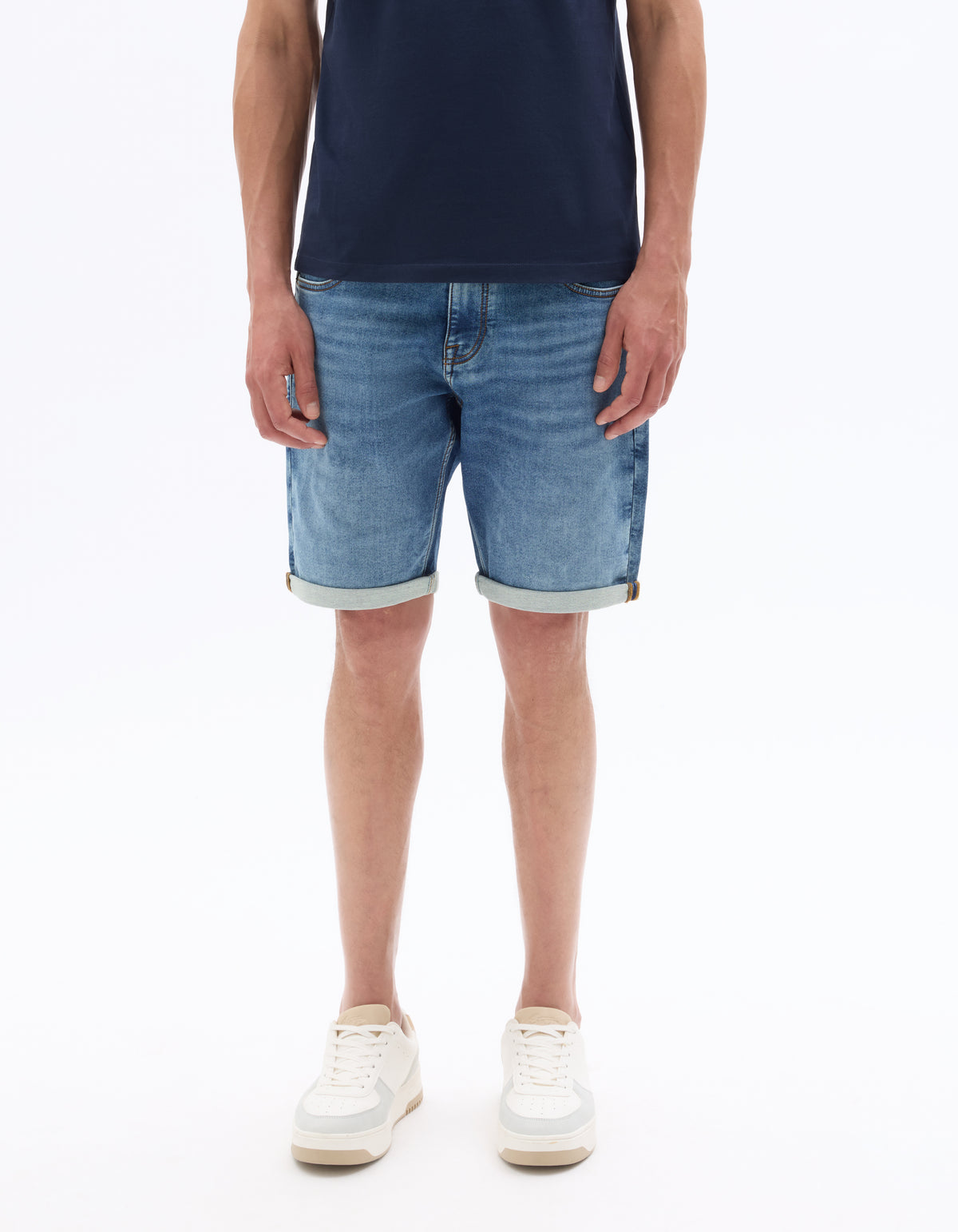 Straight Fit 100% Cotton Shorts - Blue
